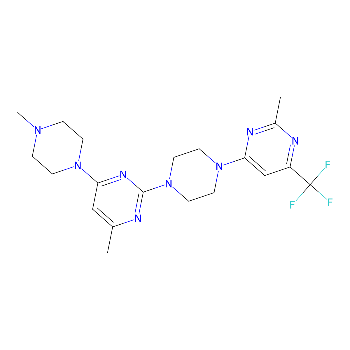 4-Methyl-2-{4-[2-methyl-6-(trifluoromethyl)pyrimidin-4-yl]piperazin-1-yl}-6-(4-methylpiperazin-1-yl)pyrimidine molecular structure, CAS 3054570-41-8