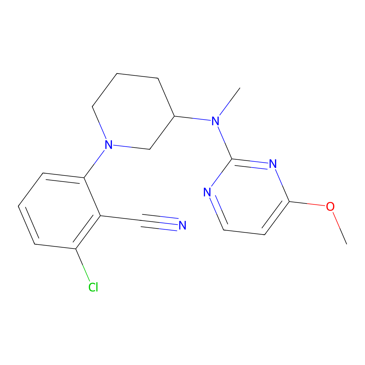 2-Chloro-6-{3-[(4-methoxypyrimidin-2-yl)(methyl)amino]piperidin-1-yl}benzonitrile molecular structure, CAS 3054570-42-9