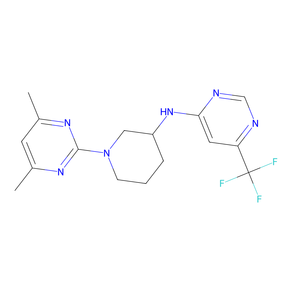 N-[1-(4,6-dimethylpyrimidin-2-yl)piperidin-3-yl]-6-(trifluoromethyl)pyrimidin-4-amine molecular structure, CAS 3054570-43-0