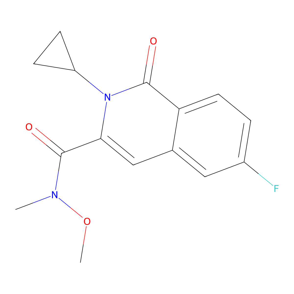2-cyclopropyl-6-fluoro-N-methoxy-N-methyl-1-oxo-1,2-dihydroisoquinoline-3-carboxamide molecular structure, CAS 3054570-46-3