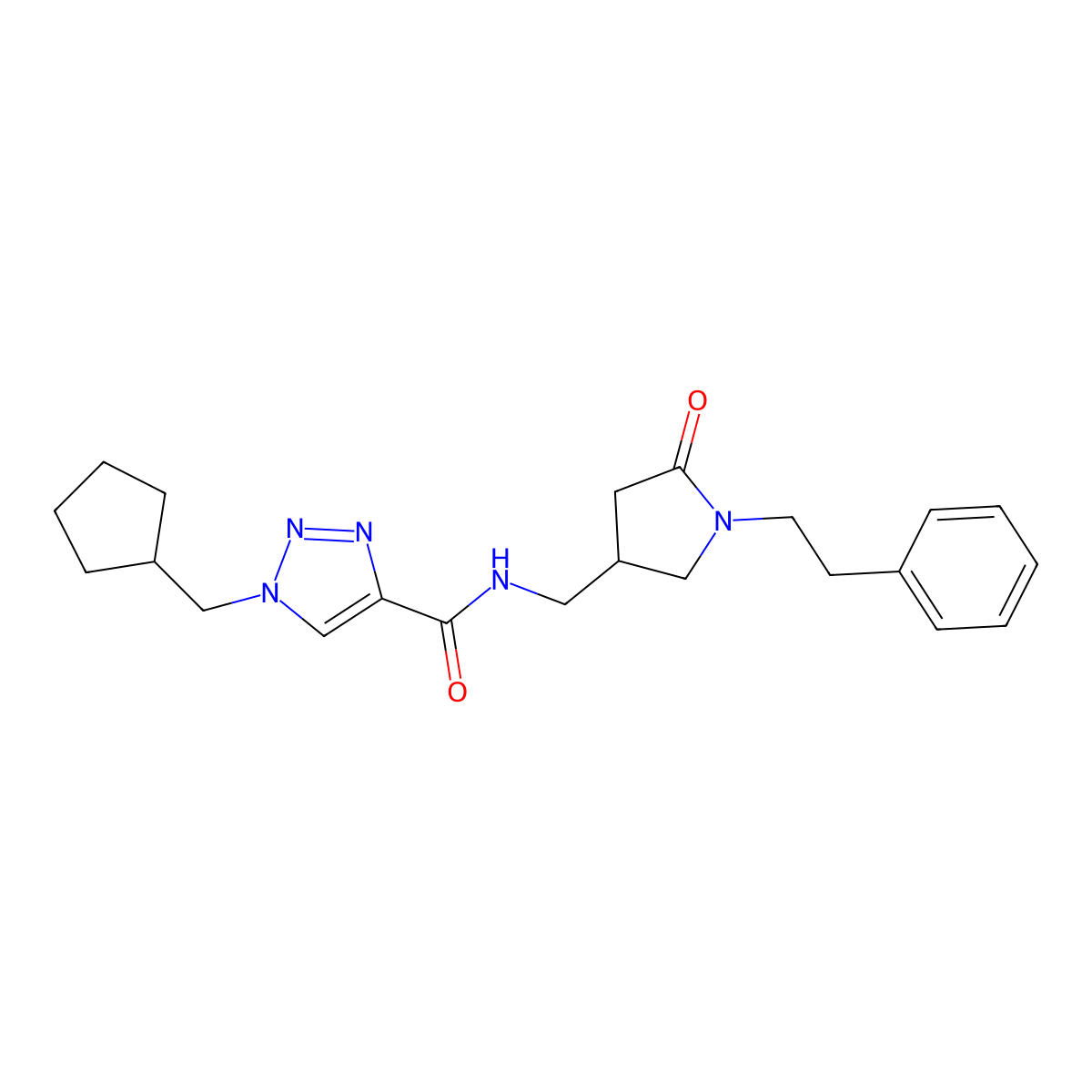 1-(cyclopentylmethyl)-N-{[5-oxo-1-(2-phenylethyl)pyrrolidin-3-yl]methyl}-1H-1,2,3-triazole-4-carboxamide molecular structure, CAS 3054570-50-9