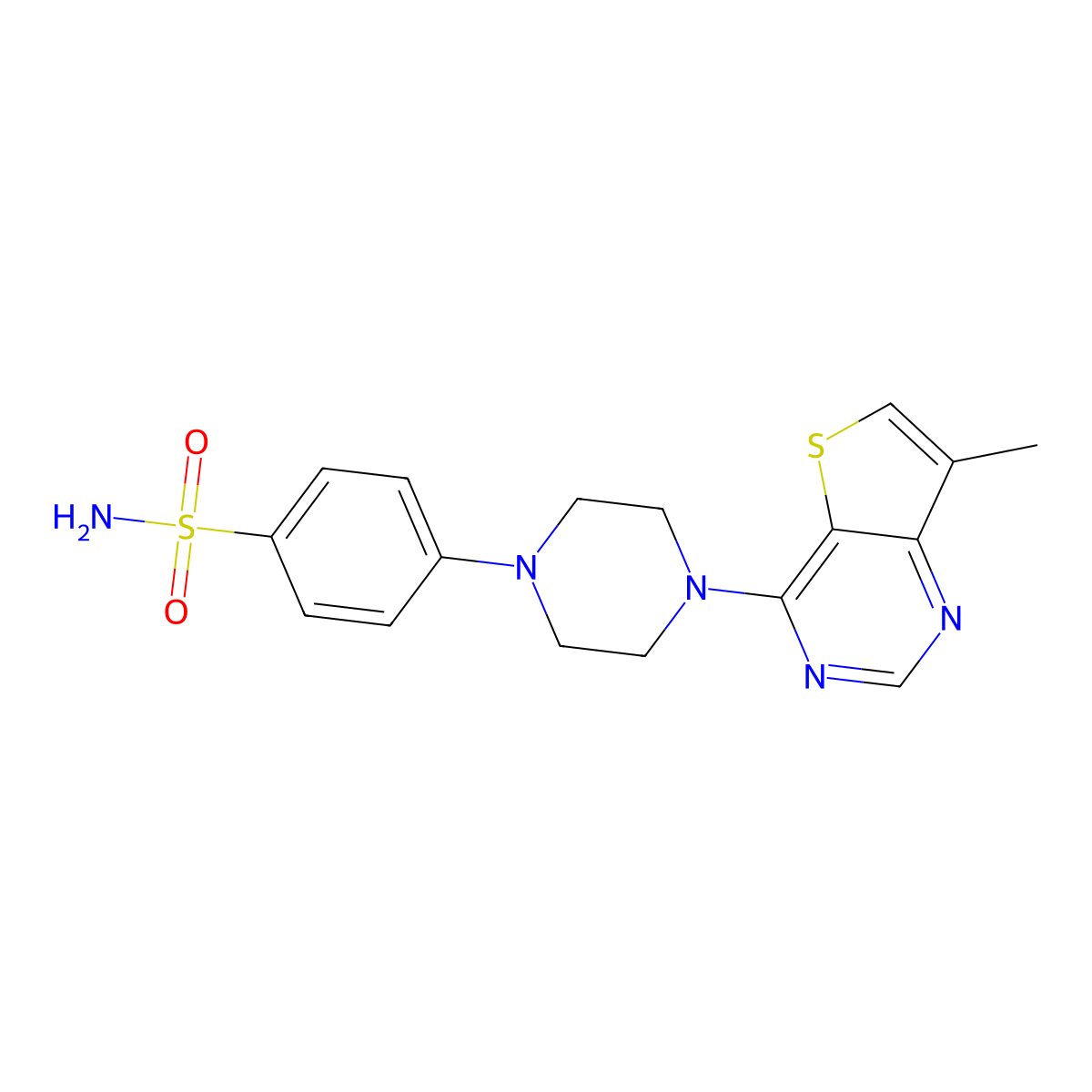 4-(4-{7-Methylthieno[3,2-d]pyrimidin-4-yl}piperazin-1-yl)benzene-1-sulfonamide molecular structure, CAS 3054570-53-2