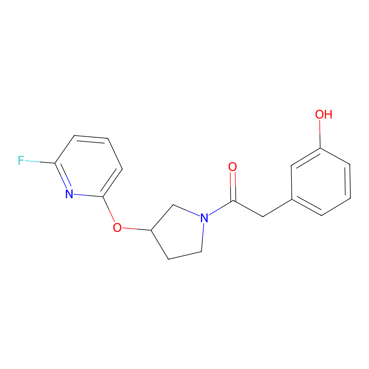 1-{3-[(6-Fluoropyridin-2-yl)oxy]pyrrolidin-1-yl}-2-(3-hydroxyphenyl)ethan-1-one molecular structure, CAS 3054570-59-8