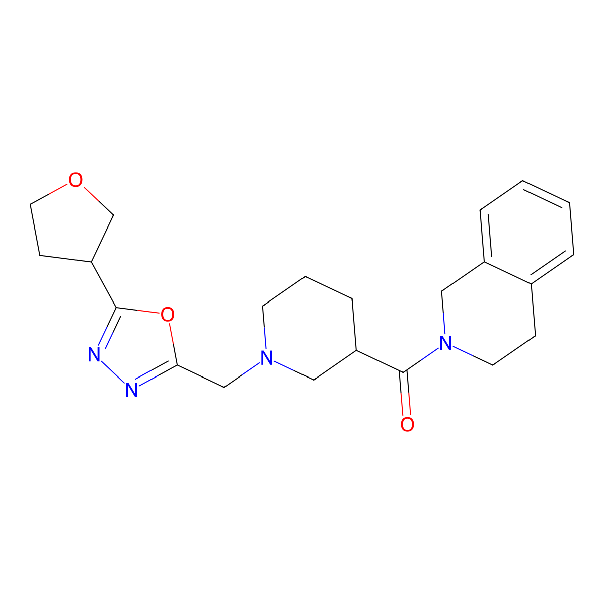 2-(1-{[5-(Oxolan-3-yl)-1,3,4-oxadiazol-2-yl]methyl}piperidine-3-carbonyl)-1,2,3,4-tetrahydroisoquinoline molecular structure, CAS 3054570-63-4