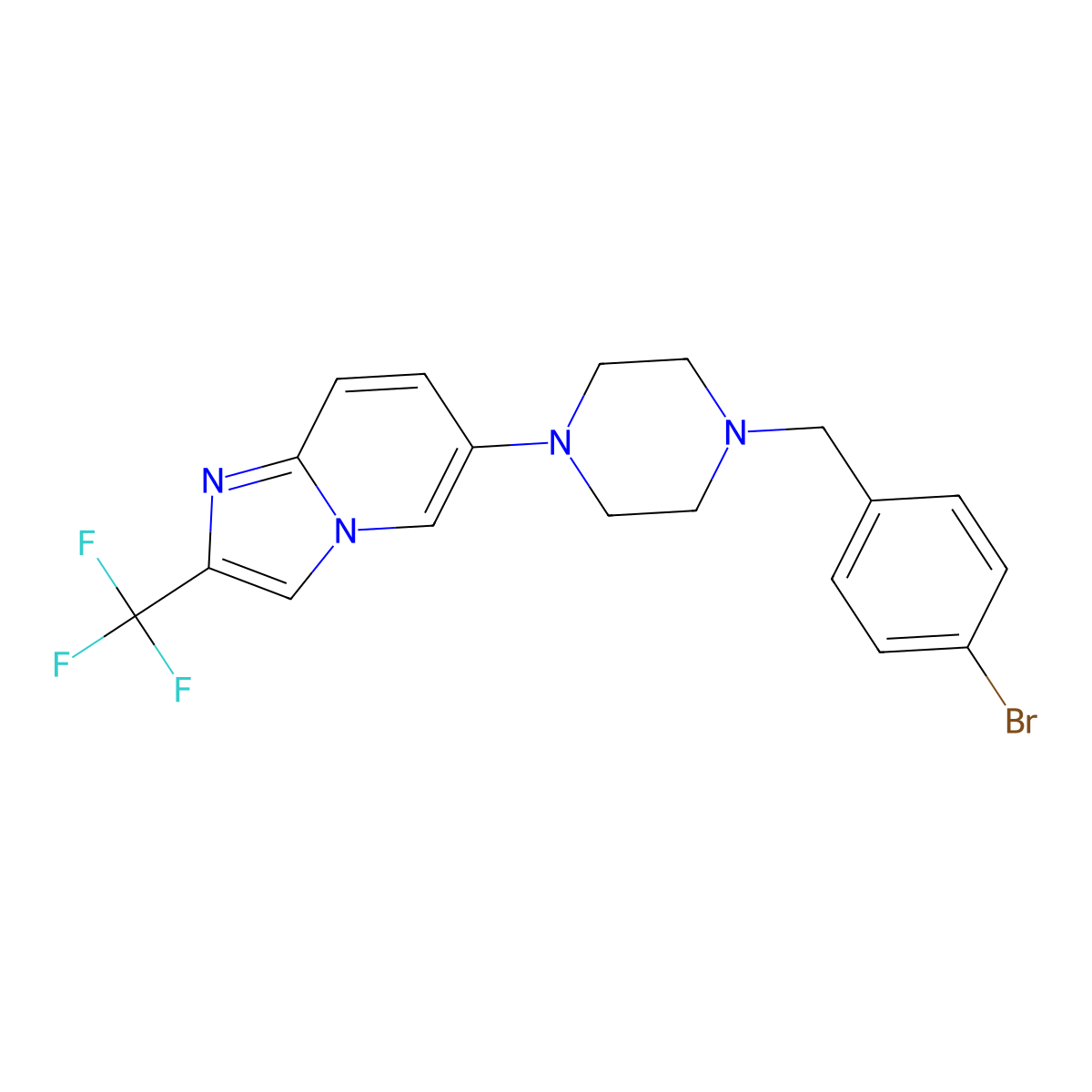 1-[(4-Bromophenyl)methyl]-4-[2-(trifluoromethyl)imidazo[1,2-a]pyridin-6-yl]piperazine molecular structure, CAS 3054570-65-6