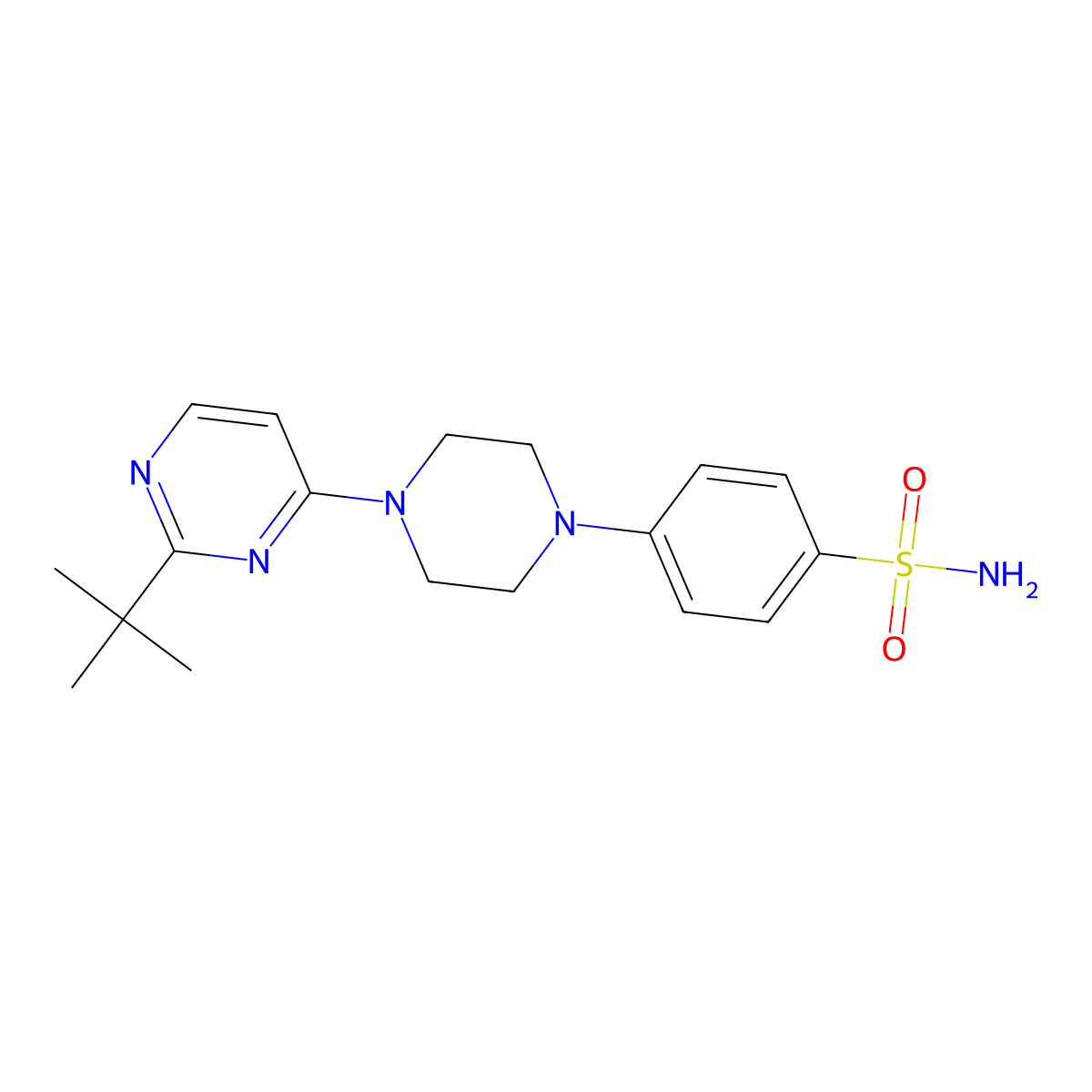 4-[4-(2-Tert-butylpyrimidin-4-yl)piperazin-1-yl]benzene-1-sulfonamide molecular structure, CAS 3054570-76-9