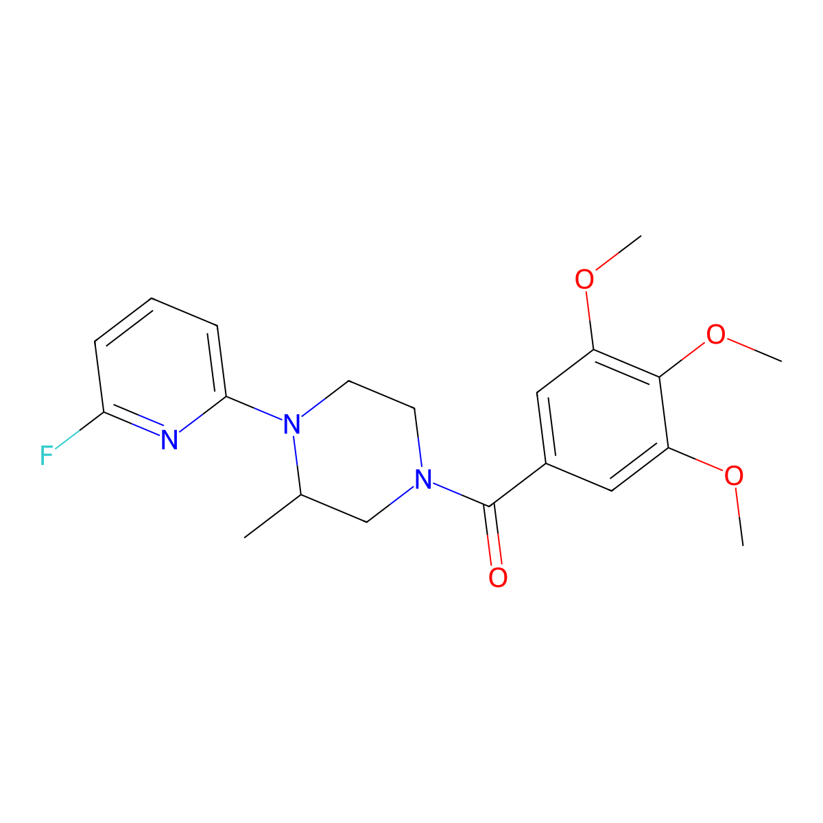 [4-(6-Fluoropyridin-2-yl)-3-methylpiperazin-1-yl]-(3,4,5-trimethoxyphenyl)methanone molecular structure, CAS 3054570-77-0