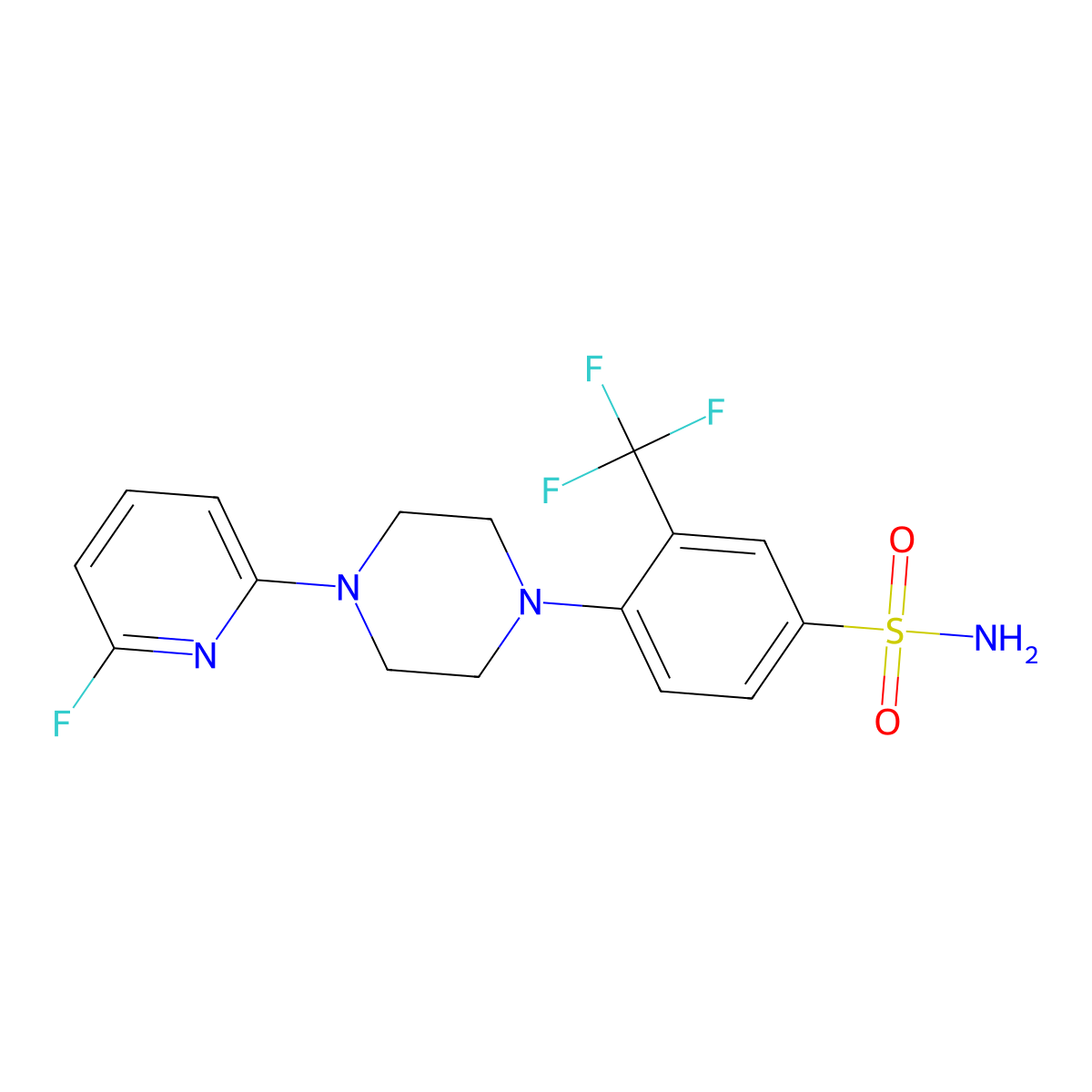 4-[4-(6-Fluoropyridin-2-yl)piperazin-1-yl]-3-(trifluoromethyl)benzene-1-sulfonamide molecular structure, CAS 3054570-85-0