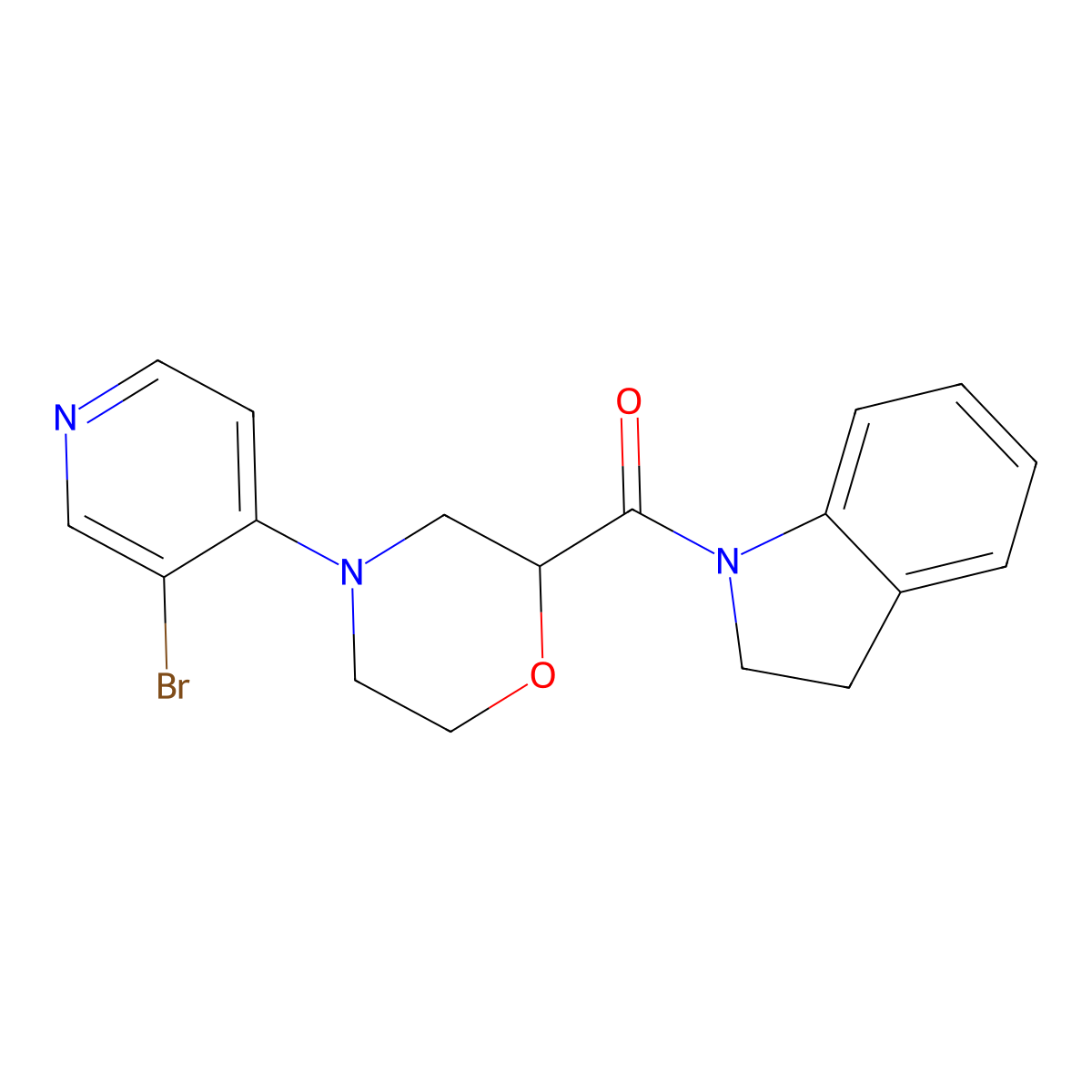 1-[4-(3-bromopyridin-4-yl)morpholine-2-carbonyl]-2,3-dihydro-1H-indole molecular structure, CAS 3054570-93-0