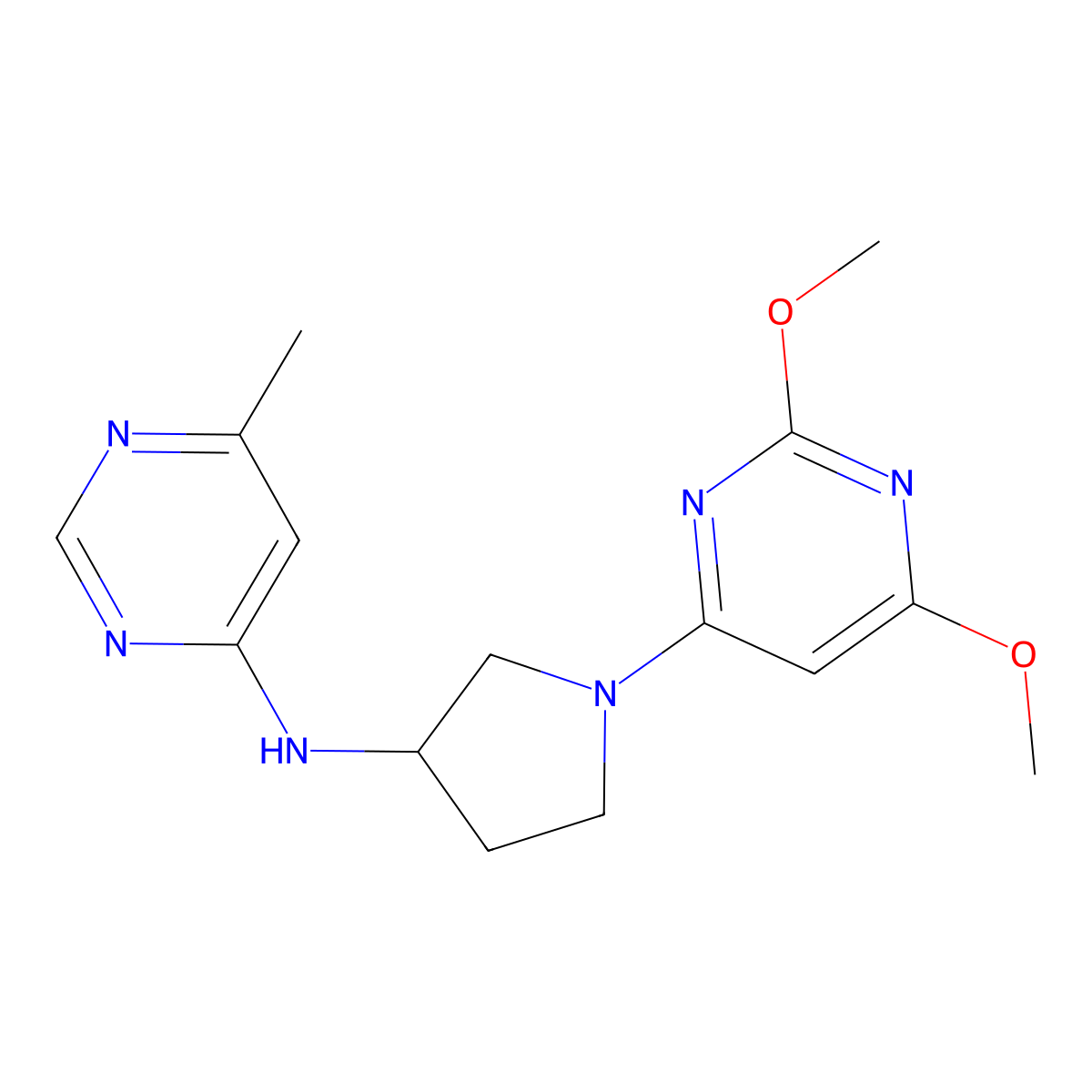 N-[1-(2,6-dimethoxypyrimidin-4-yl)pyrrolidin-3-yl]-6-methylpyrimidin-4-amine molecular structure, CAS 3054570-96-3