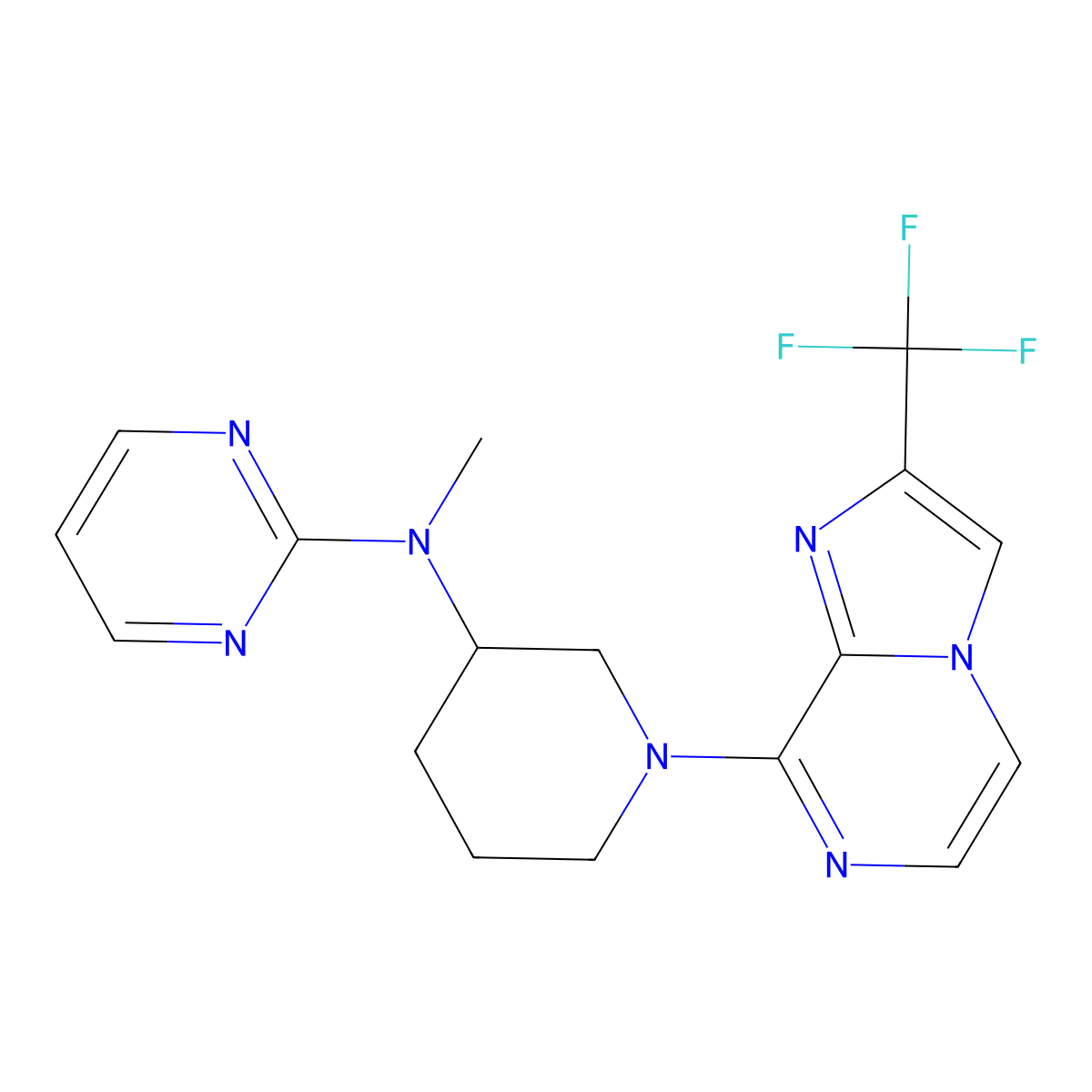 N-methyl-N-{1-[2-(trifluoromethyl)imidazo[1,2-a]pyrazin-8-yl]piperidin-3-yl}pyrimidin-2-amine molecular structure, CAS 3054570-98-5