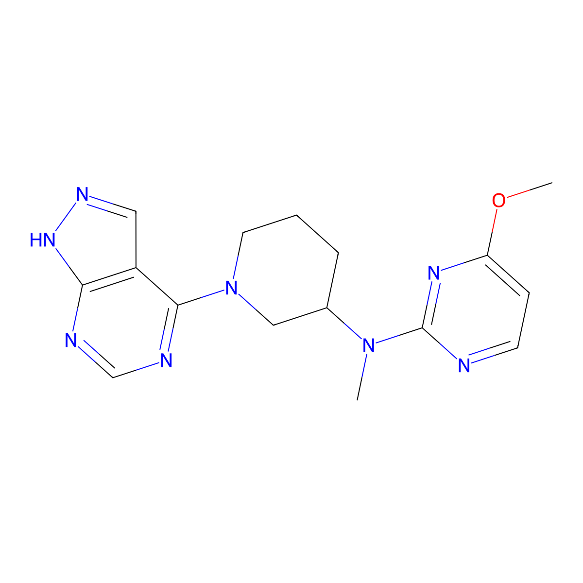 4-methoxy-N-methyl-N-(1-{1H-pyrazolo[3,4-d]pyrimidin-4-yl}piperidin-3-yl)pyrimidin-2-amine molecular structure, CAS 3054571-01-3
