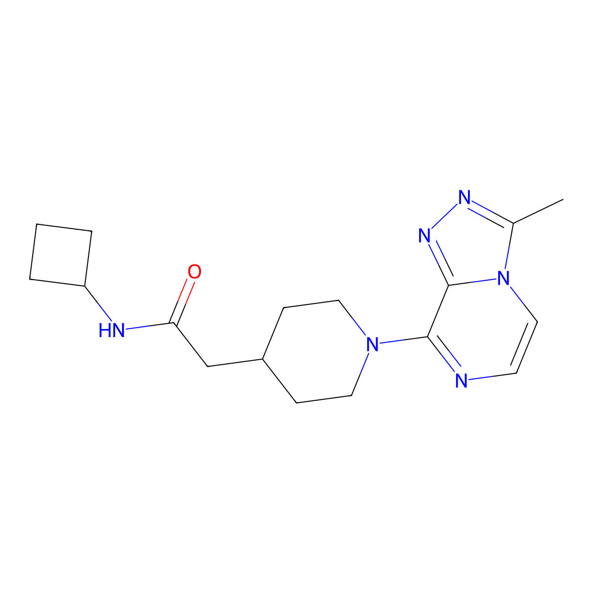 N-cyclobutyl-2-(1-{3-methyl-[1,2,4]triazolo[4,3-a]pyrazin-8-yl}piperidin-4-yl)acetamide molecular structure, CAS 3054571-02-4