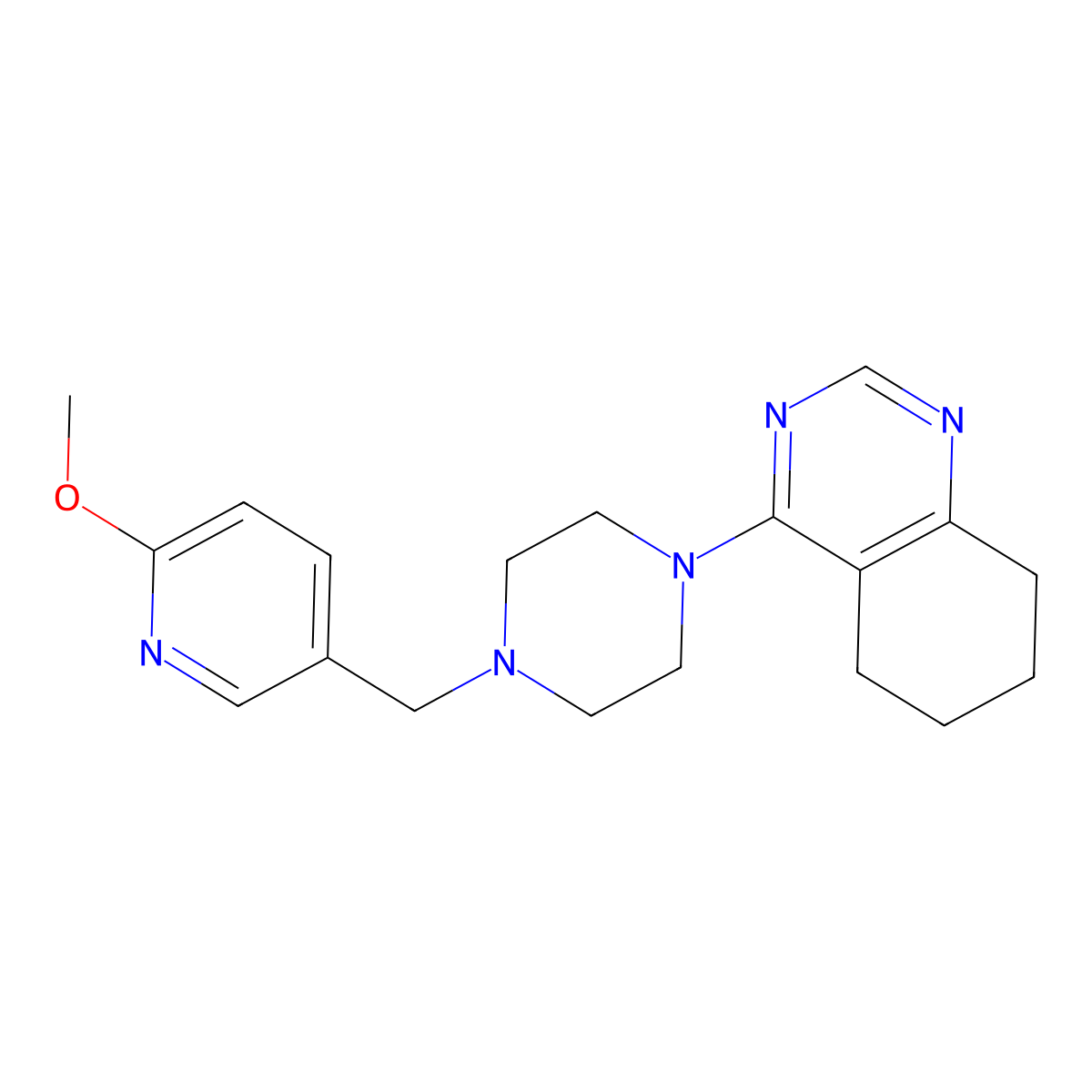 4-{4-[(6-Methoxypyridin-3-yl)methyl]piperazin-1-yl}-5,6,7,8-tetrahydroquinazoline molecular structure, CAS 3054571-04-6