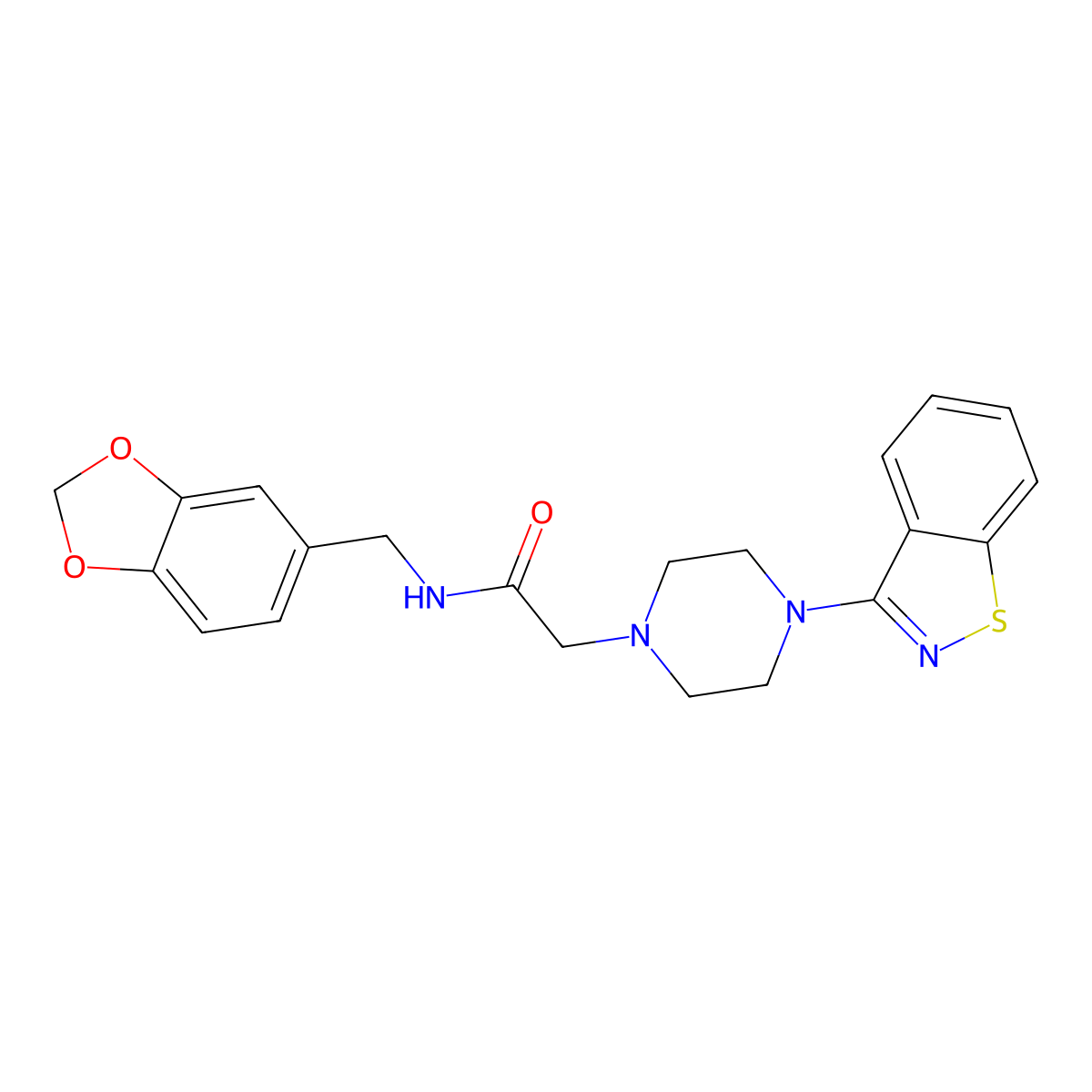 N-[(2H-1,3-benzodioxol-5-yl)methyl]-2-[4-(1,2-benzothiazol-3-yl)piperazin-1-yl]acetamide molecular structure, CAS 3054571-08-0