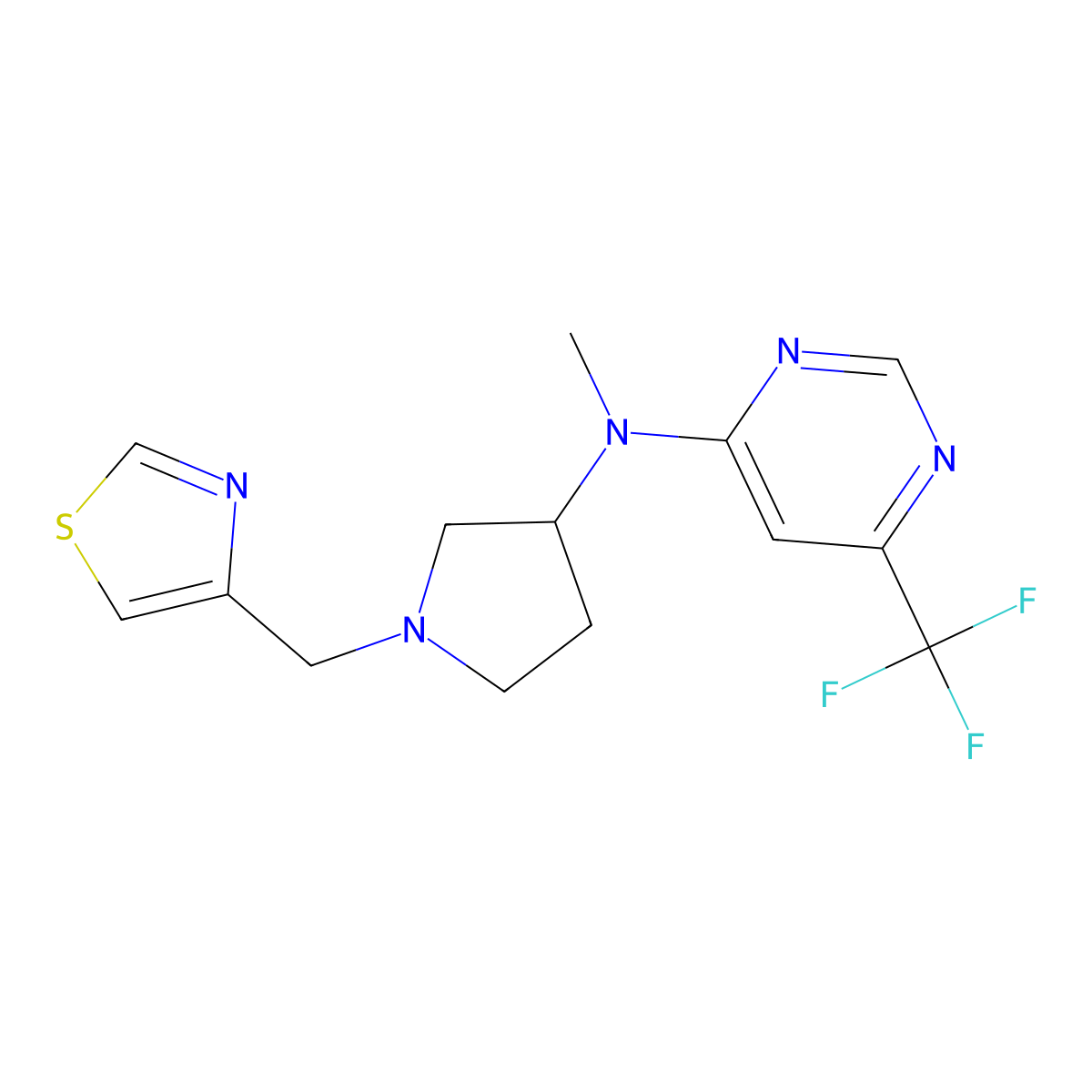 N-methyl-N-{1-[(1,3-thiazol-4-yl)methyl]pyrrolidin-3-yl}-6-(trifluoromethyl)pyrimidin-4-amine molecular structure, CAS 3054571-09-1