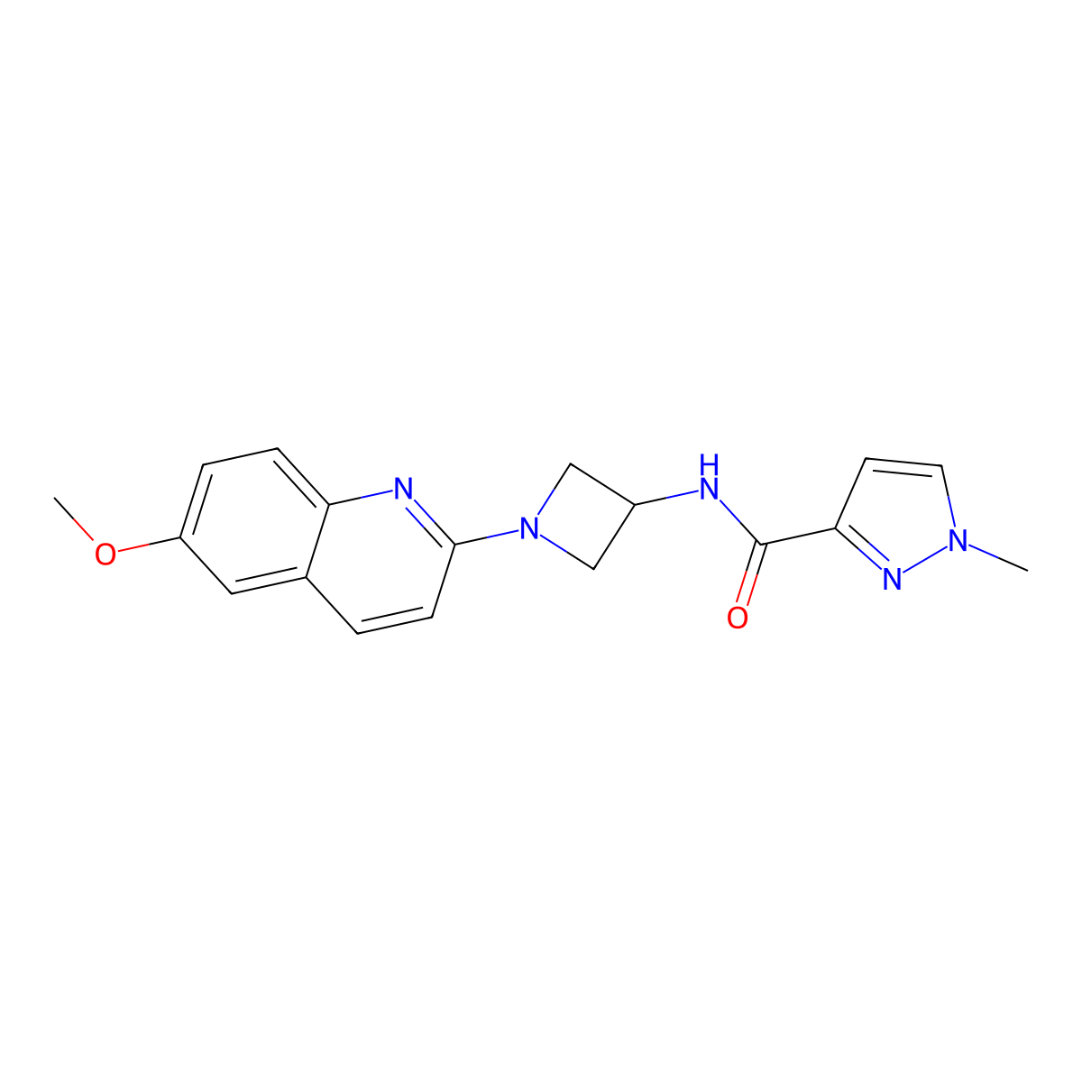 N-[1-(6-methoxyquinolin-2-yl)azetidin-3-yl]-1-methyl-1H-pyrazole-3-carboxamide molecular structure, CAS 3054571-10-4