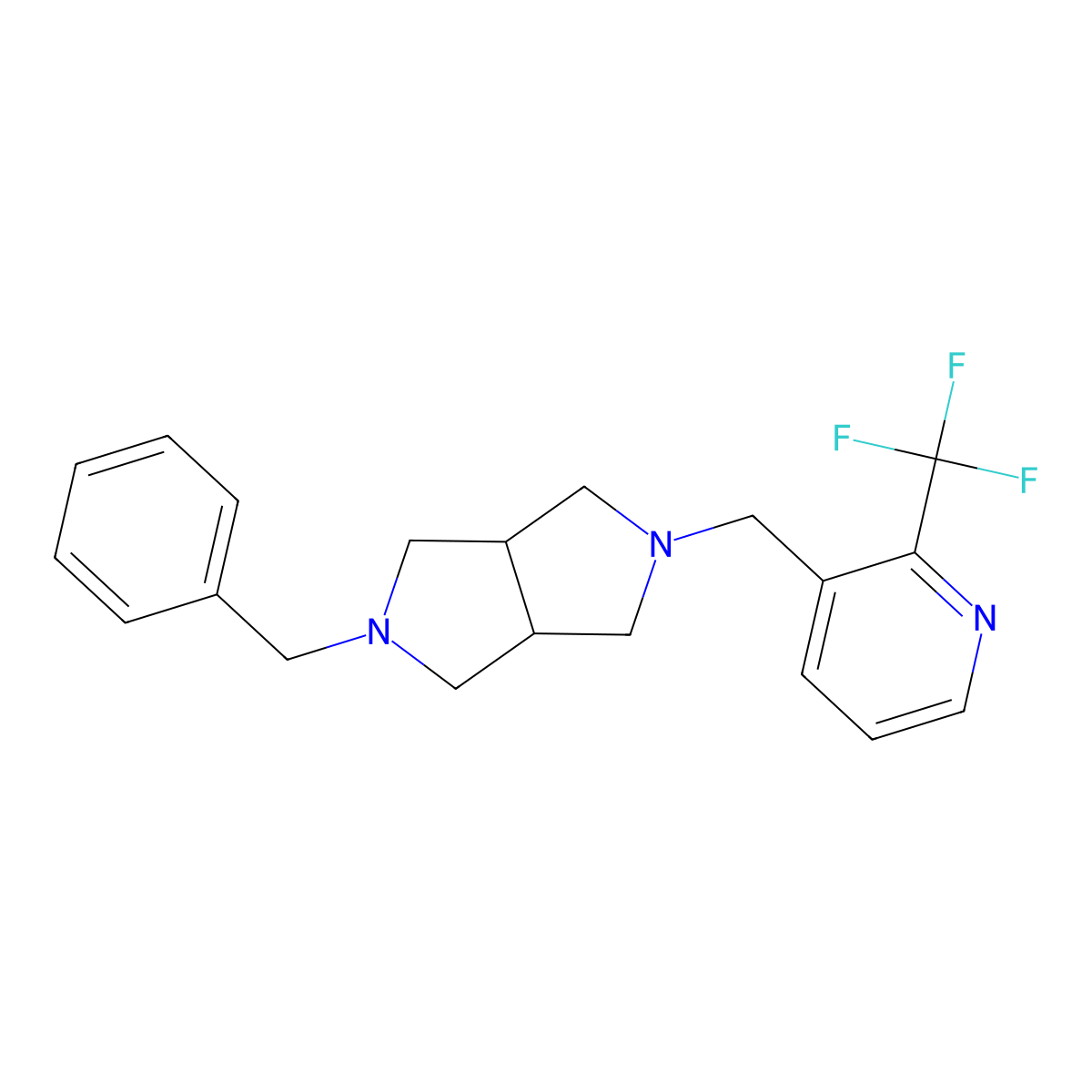 3-({5-Benzyl-octahydropyrrolo[3,4-c]pyrrol-2-yl}methyl)-2-(trifluoromethyl)pyridine molecular structure, CAS 3054571-14-8
