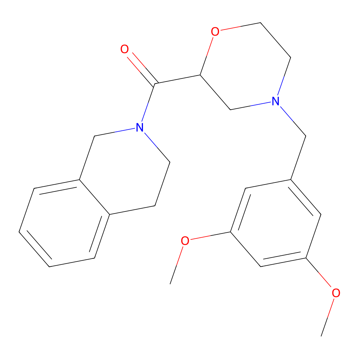 2-{4-[(3,5-Dimethoxyphenyl)methyl]morpholine-2-carbonyl}-1,2,3,4-tetrahydroisoquinoline molecular structure, CAS 3054571-15-9