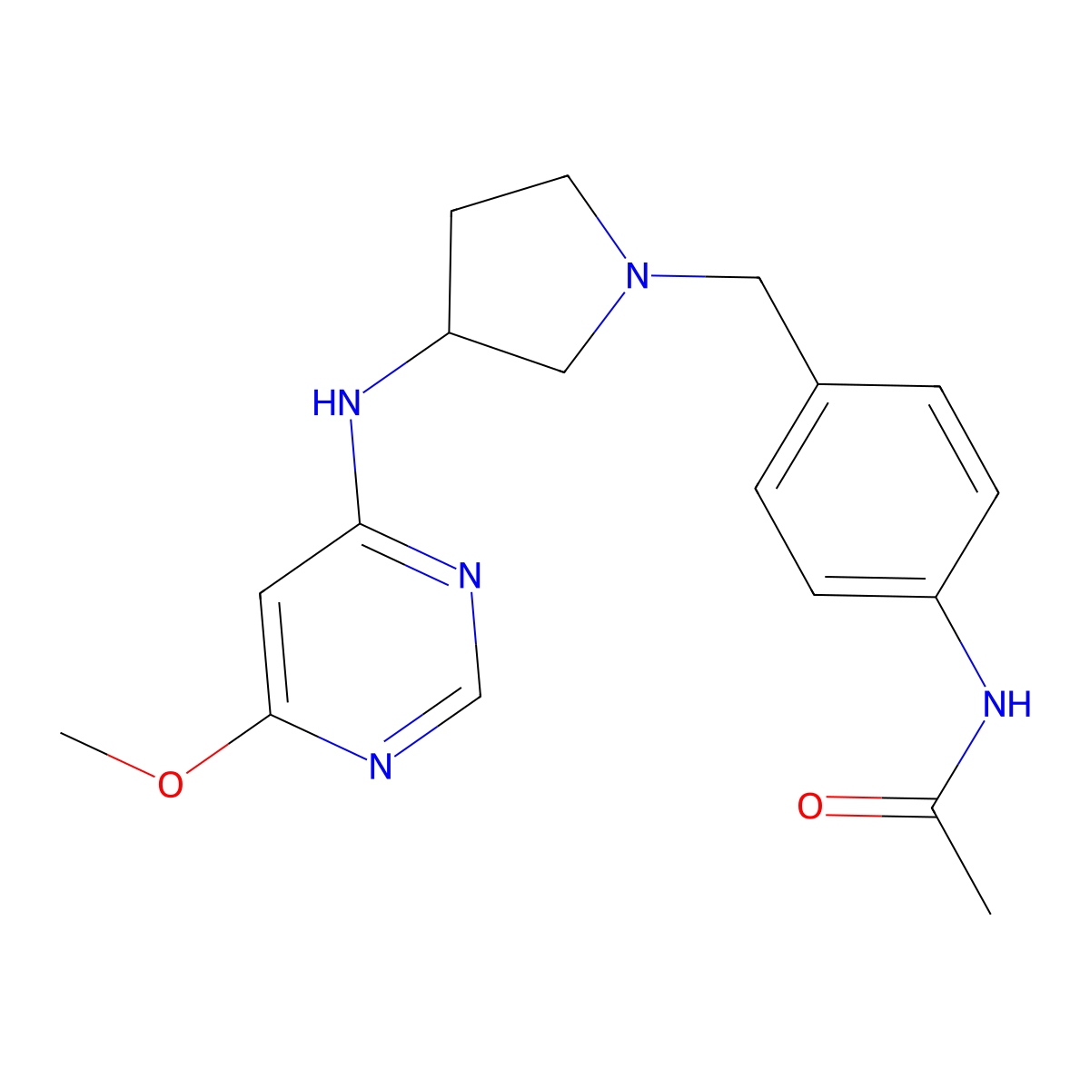 N-[4-({3-[(6-methoxypyrimidin-4-yl)amino]pyrrolidin-1-yl}methyl)phenyl]acetamide molecular structure, CAS 3054571-18-2