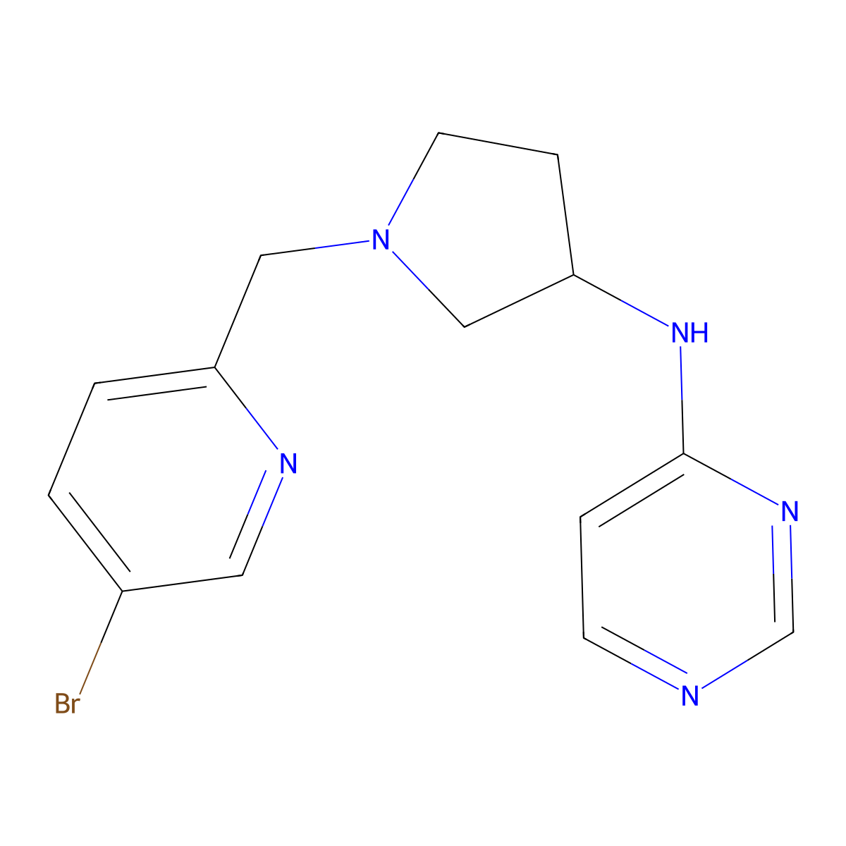 N-{1-[(5-bromopyridin-2-yl)methyl]pyrrolidin-3-yl}pyrimidin-4-amine molecular structure, CAS 3054571-22-8