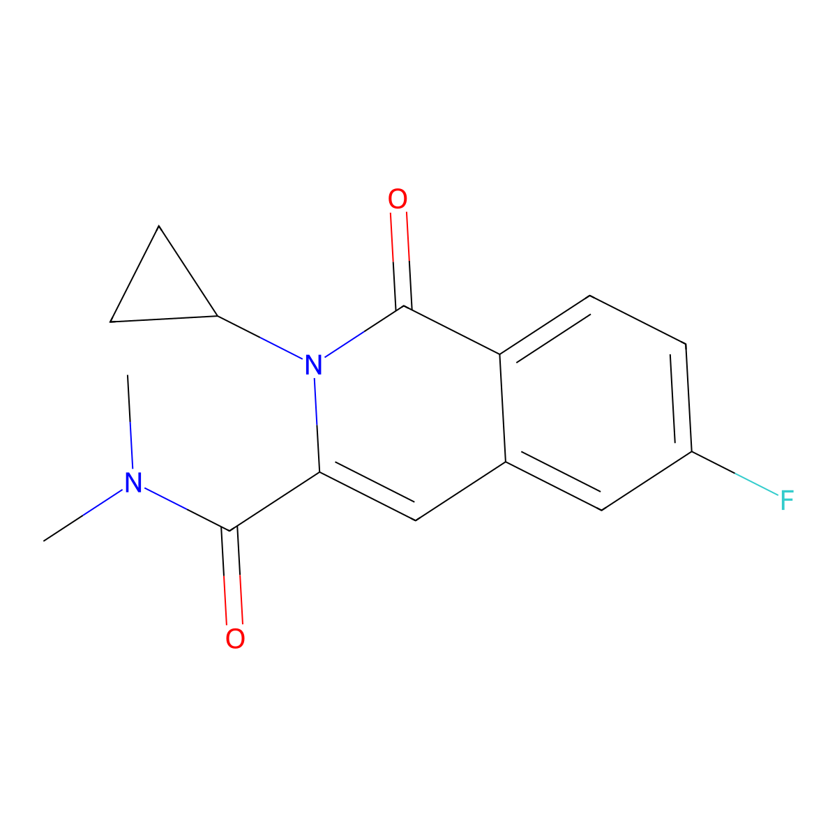 2-cyclopropyl-6-fluoro-N,N-dimethyl-1-oxo-1,2-dihydroisoquinoline-3-carboxamide molecular structure, CAS 3054571-23-9
