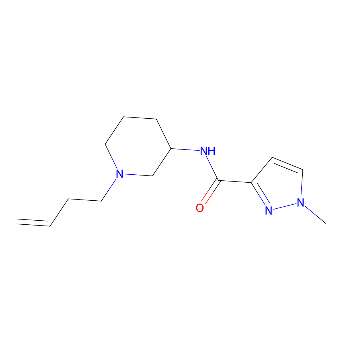 N-[1-(but-3-en-1-yl)piperidin-3-yl]-1-methyl-1H-pyrazole-3-carboxamide molecular structure, CAS 3054571-26-2