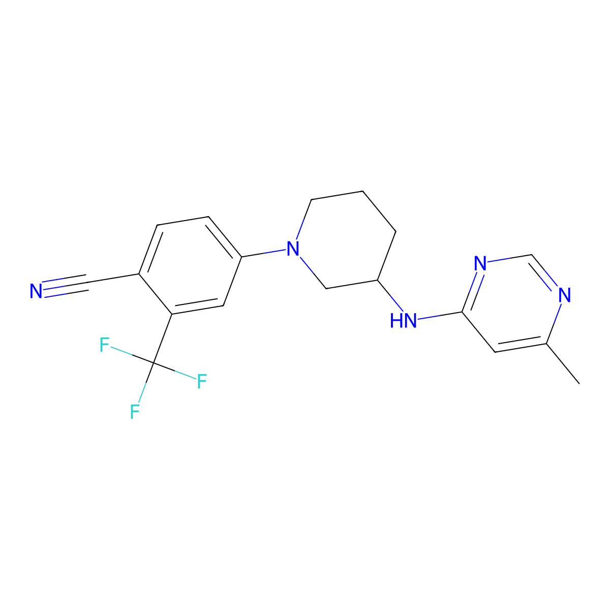 4-{3-[(6-Methylpyrimidin-4-yl)amino]piperidin-1-yl}-2-(trifluoromethyl)benzonitrile molecular structure, CAS 3054571-30-8