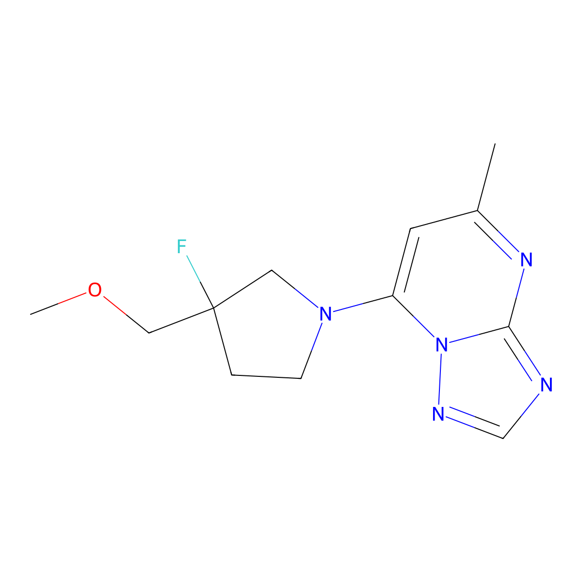 3-Fluoro-3-(methoxymethyl)-1-{5-methyl-[1,2,4]triazolo[1,5-a]pyrimidin-7-yl}pyrrolidine molecular structure, CAS 3054571-33-1