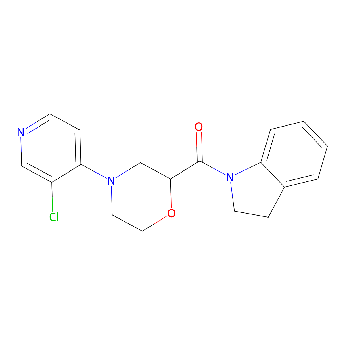 1-[4-(3-chloropyridin-4-yl)morpholine-2-carbonyl]-2,3-dihydro-1H-indole molecular structure, CAS 3054571-34-2
