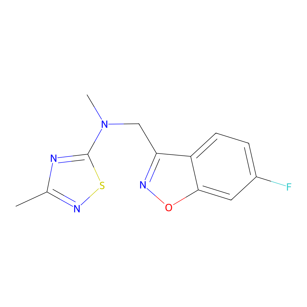 N-[(6-fluoro-1,2-benzoxazol-3-yl)methyl]-N,3-dimethyl-1,2,4-thiadiazol-5-amine molecular structure, CAS 3054571-36-4