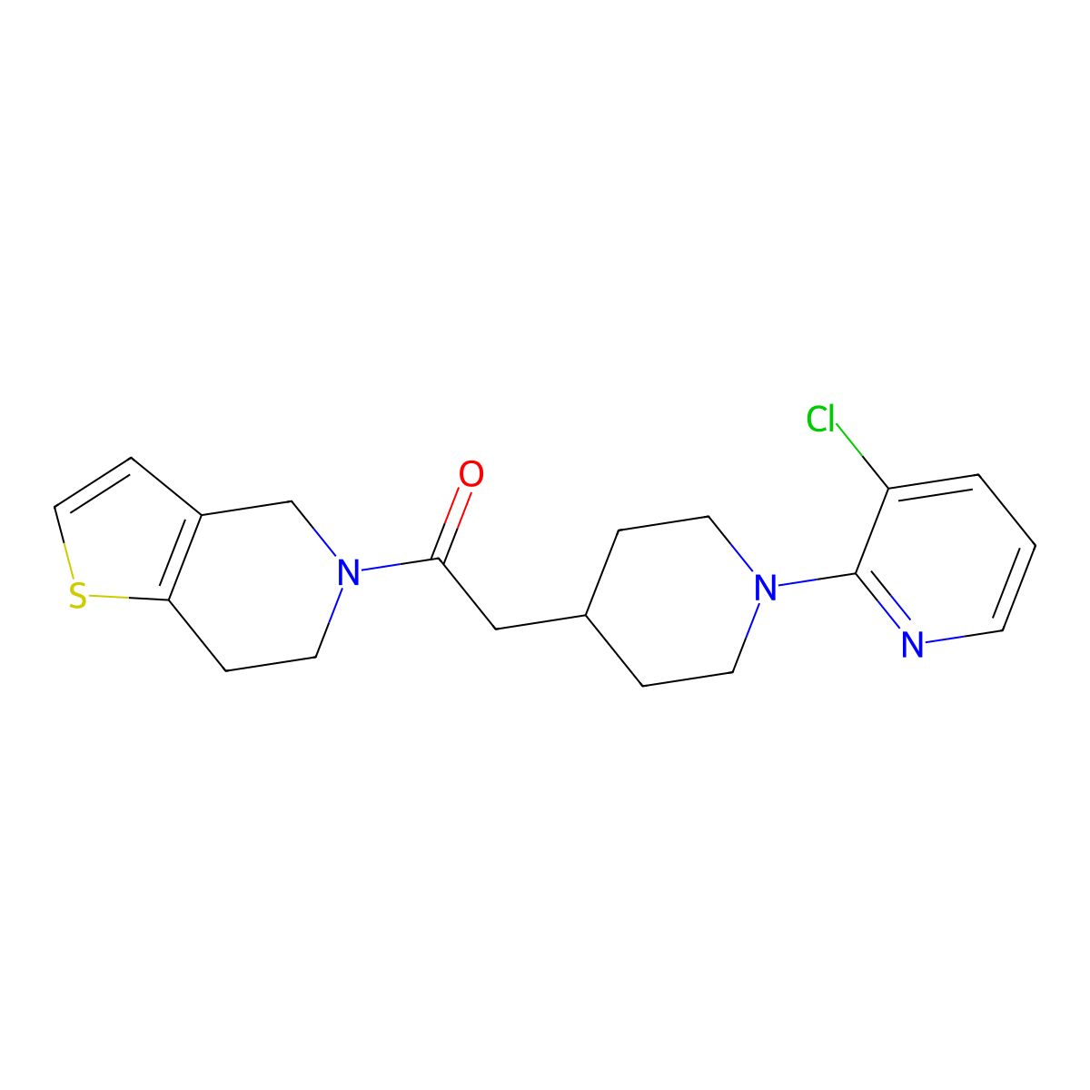 2-[1-(3-chloropyridin-2-yl)piperidin-4-yl]-1-{4H,5H,6H,7H-thieno[3,2-c]pyridin-5-yl}ethan-1-one molecular structure, CAS 3054571-38-6