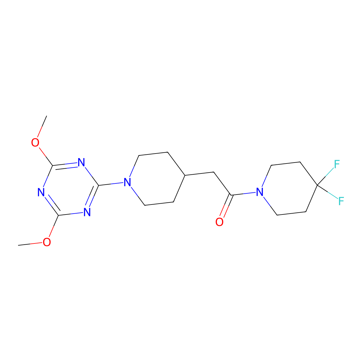 1-(4,4-Difluoropiperidin-1-yl)-2-[1-(4,6-dimethoxy-1,3,5-triazin-2-yl)piperidin-4-yl]ethan-1-one molecular structure, CAS 3054571-44-4