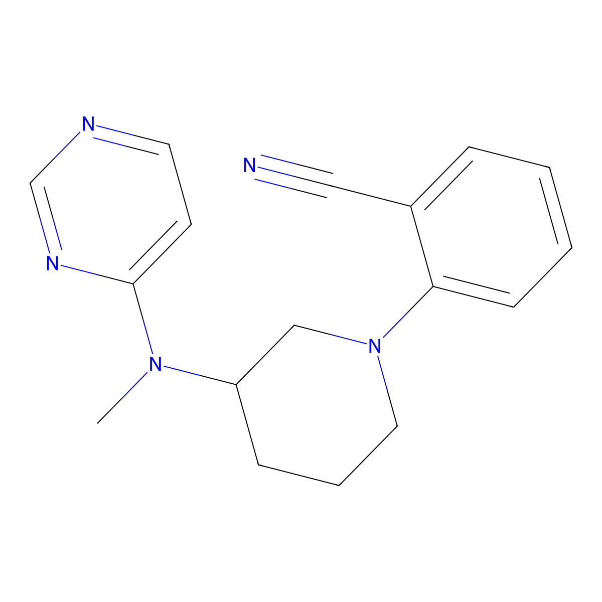 2-{3-[Methyl(pyrimidin-4-yl)amino]piperidin-1-yl}benzonitrile molecular structure, CAS 3054571-46-6