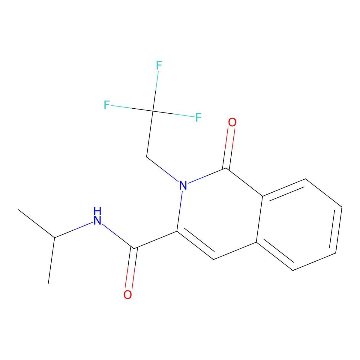1-oxo-N-(propan-2-yl)-2-(2,2,2-trifluoroethyl)-1,2-dihydroisoquinoline-3-carboxamide molecular structure, CAS 3054571-49-9