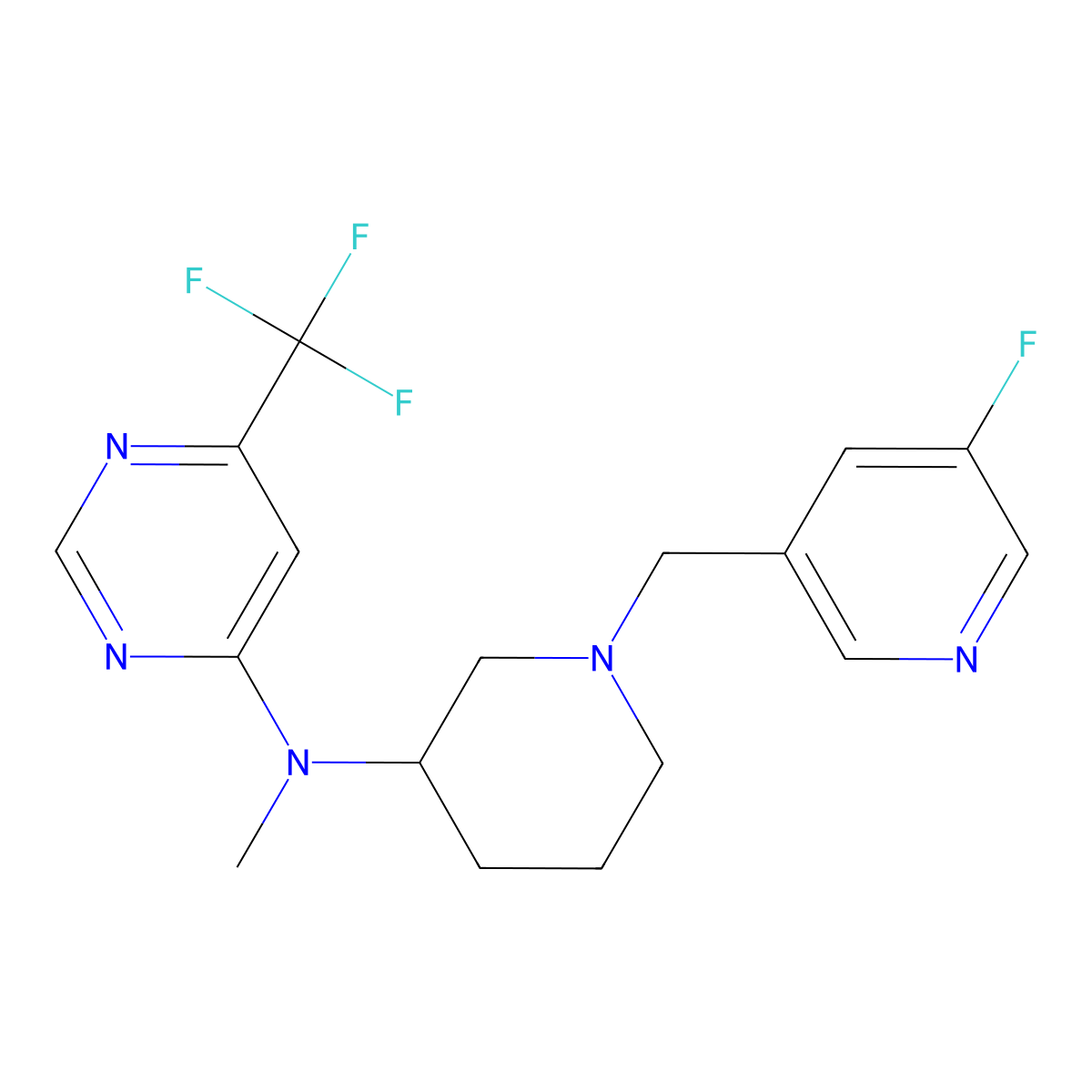 N-{1-[(5-fluoropyridin-3-yl)methyl]piperidin-3-yl}-N-methyl-6-(trifluoromethyl)pyrimidin-4-amine molecular structure, CAS 3054571-52-4