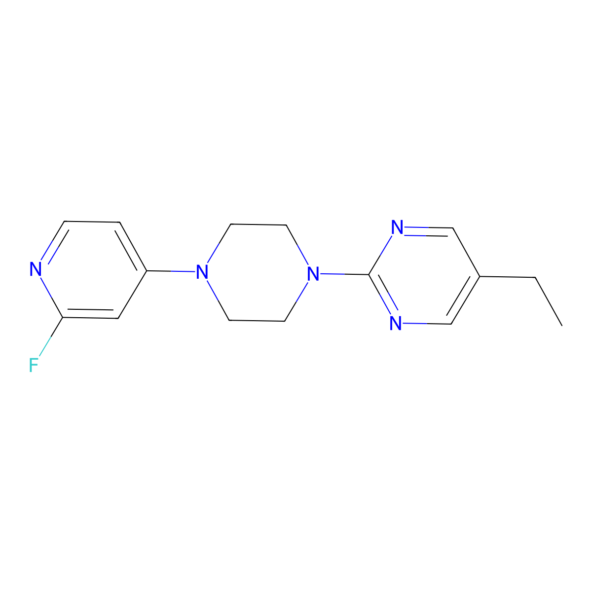 5-Ethyl-2-[4-(2-fluoropyridin-4-yl)piperazin-1-yl]pyrimidine molecular structure, CAS 3054571-53-5