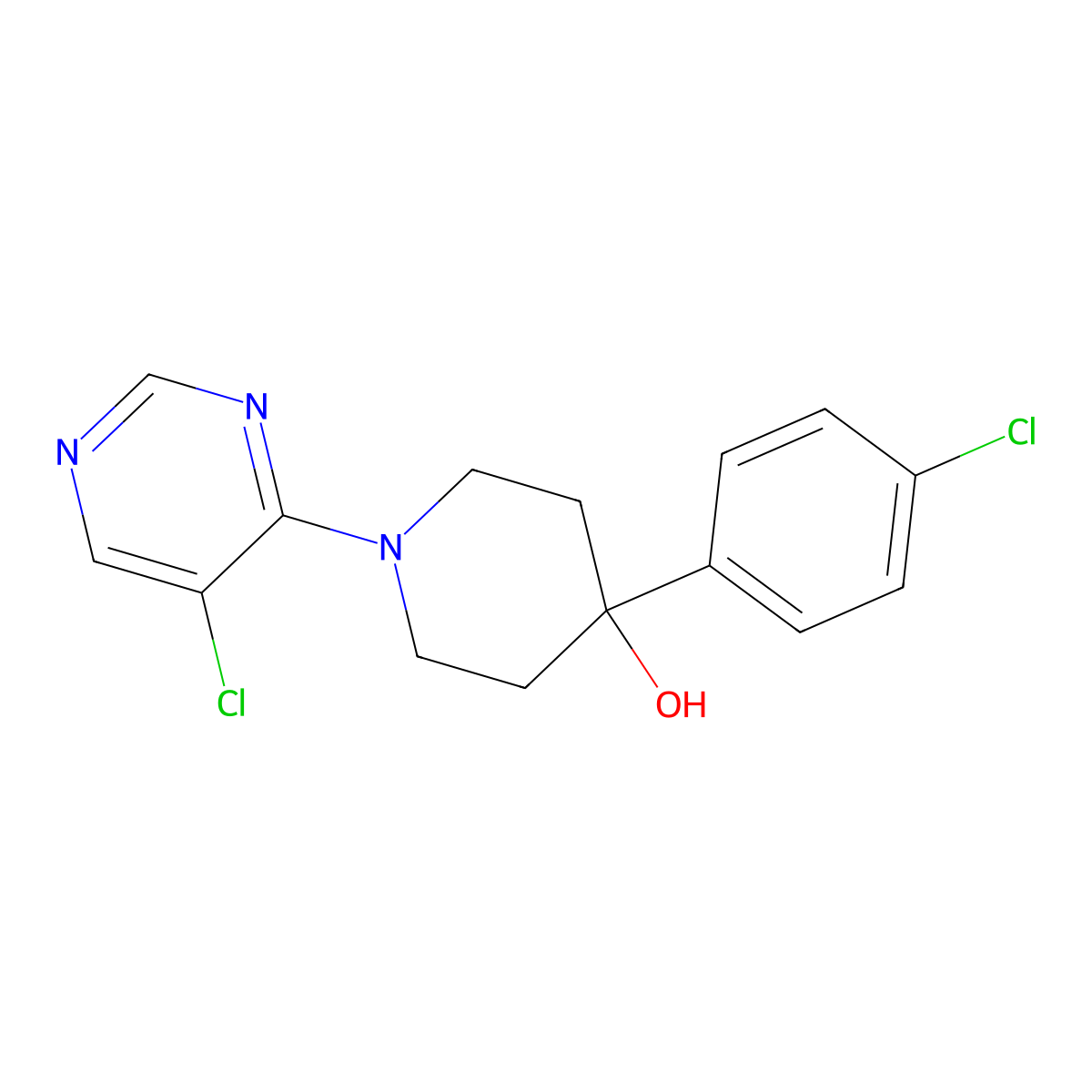 4-(4-Chlorophenyl)-1-(5-chloropyrimidin-4-yl)piperidin-4-ol molecular structure, CAS 3054571-55-7