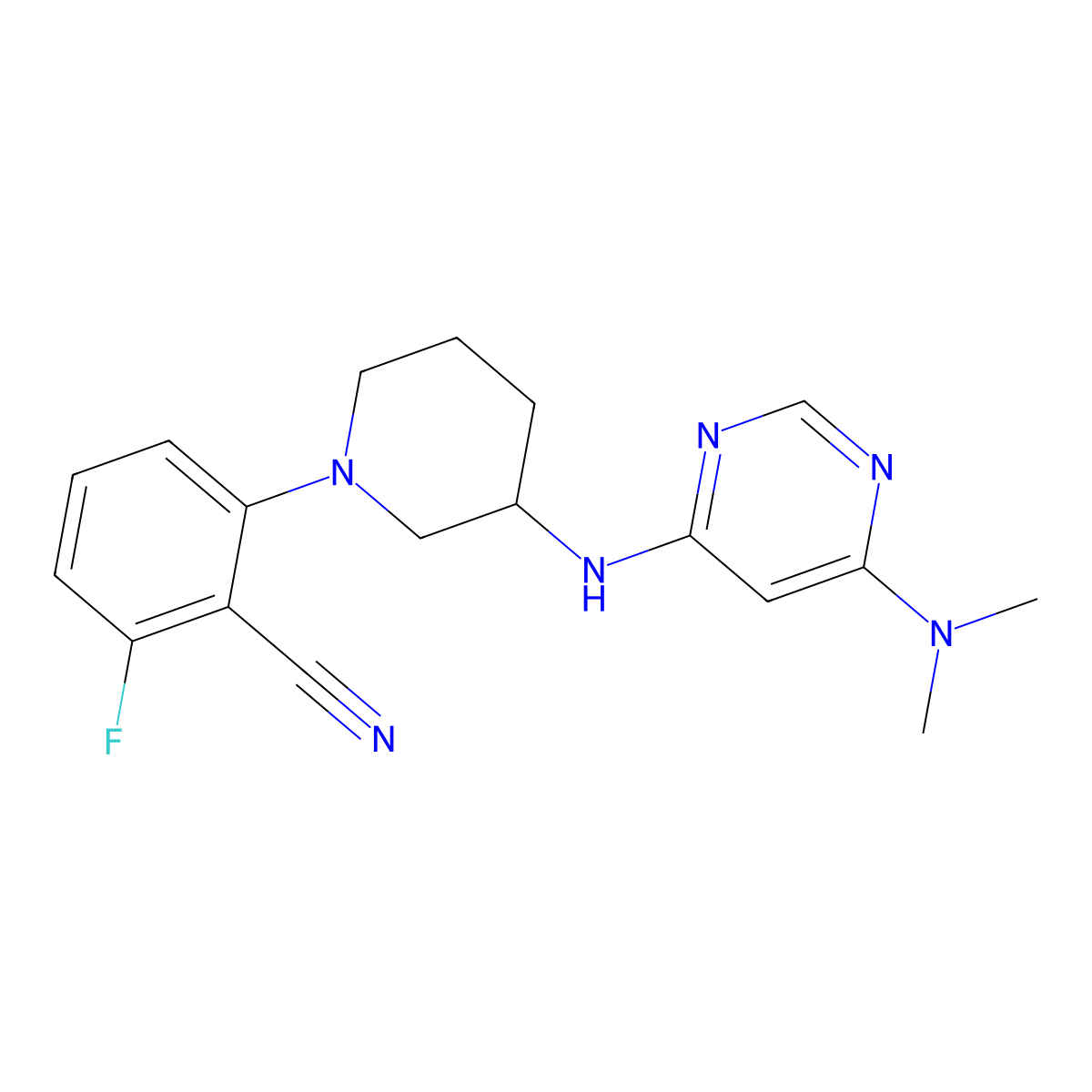 2-(3-{[6-(Dimethylamino)pyrimidin-4-yl]amino}piperidin-1-yl)-6-fluorobenzonitrile molecular structure, CAS 3054571-56-8