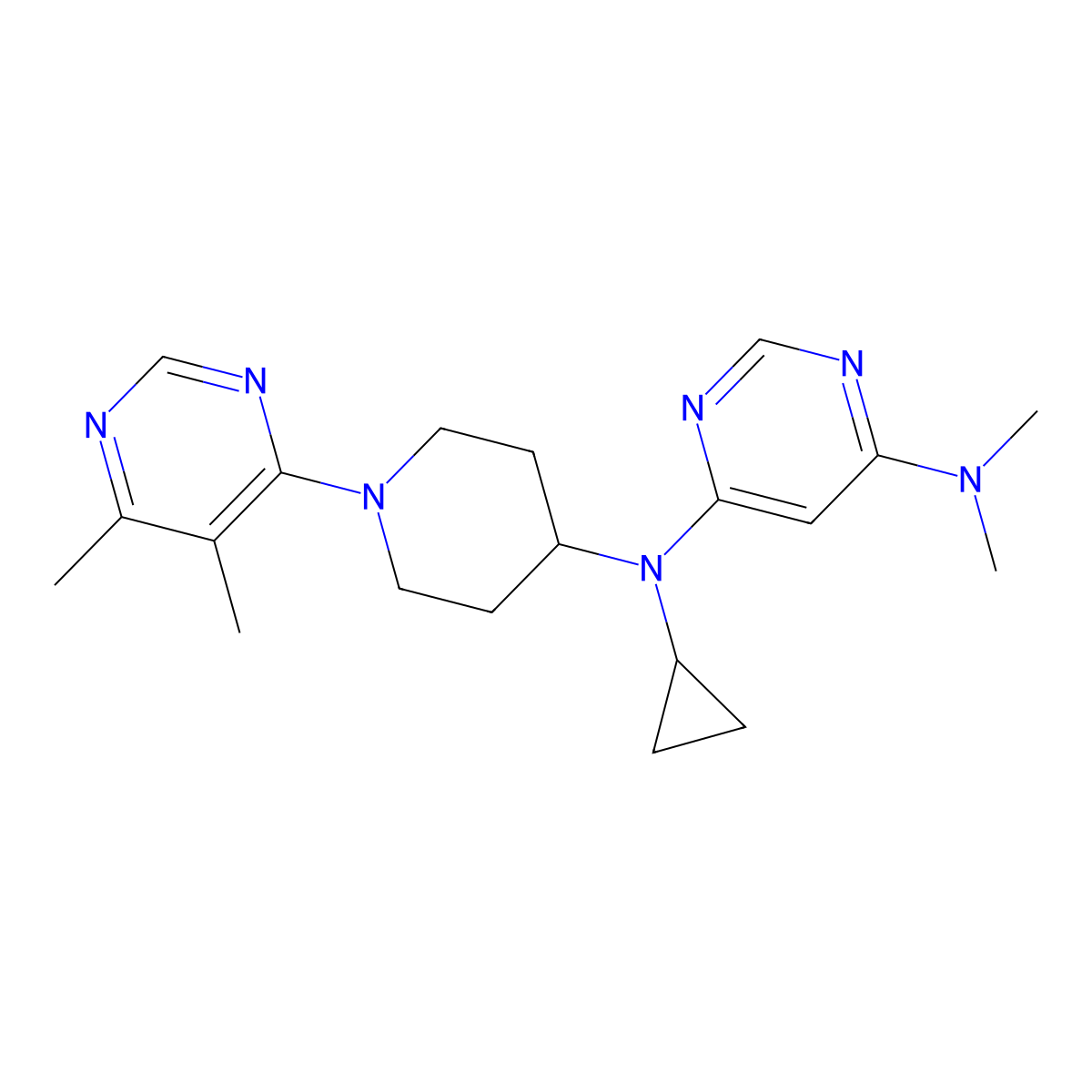 N4-cyclopropyl-N4-[1-(5,6-dimethylpyrimidin-4-yl)piperidin-4-yl]-N6,N6-dimethylpyrimidine-4,6-diamine molecular structure, CAS 3054571-58-0