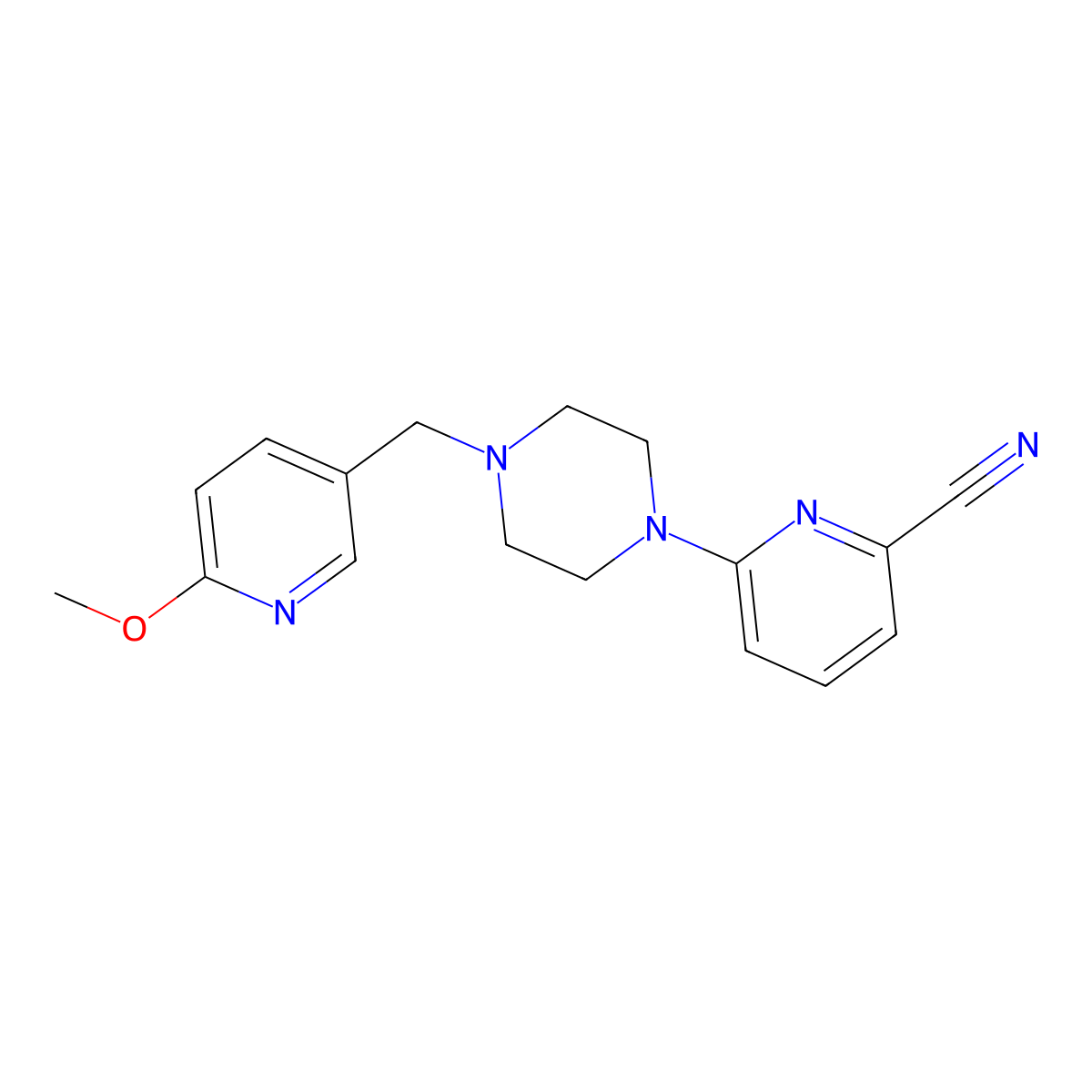 6-{4-[(6-Methoxypyridin-3-yl)methyl]piperazin-1-yl}pyridine-2-carbonitrile molecular structure, CAS 3054571-61-5