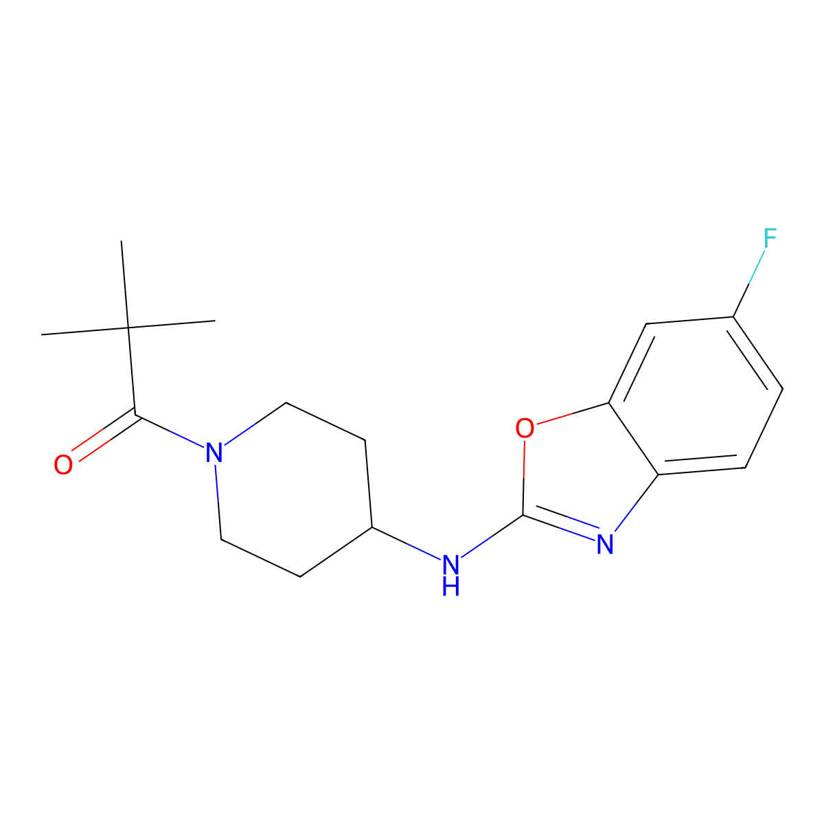 1-{4-[(6-Fluoro-1,3-benzoxazol-2-yl)amino]piperidin-1-yl}-2,2-dimethylpropan-1-one molecular structure, CAS 3054571-64-8