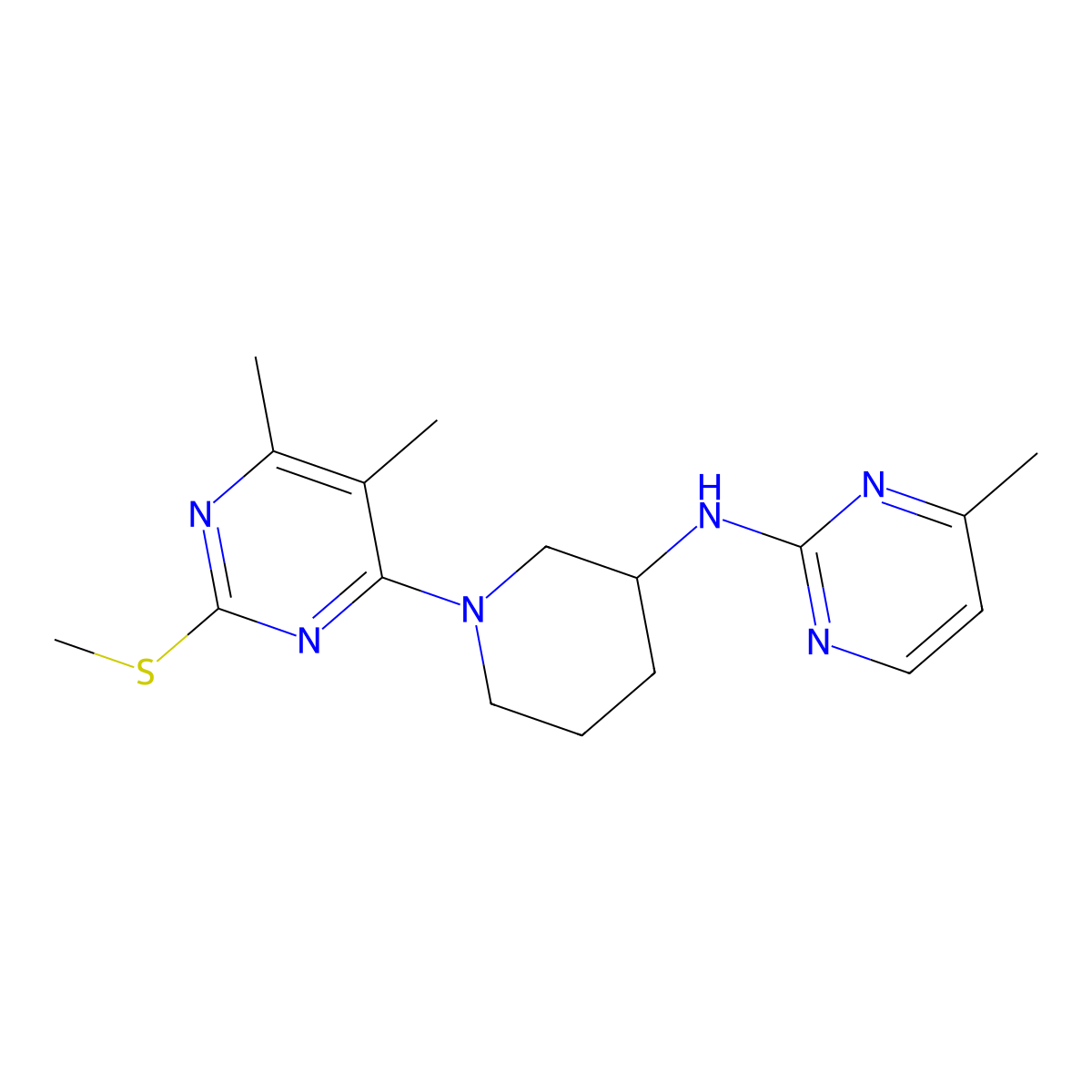 N-{1-[5,6-dimethyl-2-(methylsulfanyl)pyrimidin-4-yl]piperidin-3-yl}-4-methylpyrimidin-2-amine molecular structure, CAS 3054571-69-3