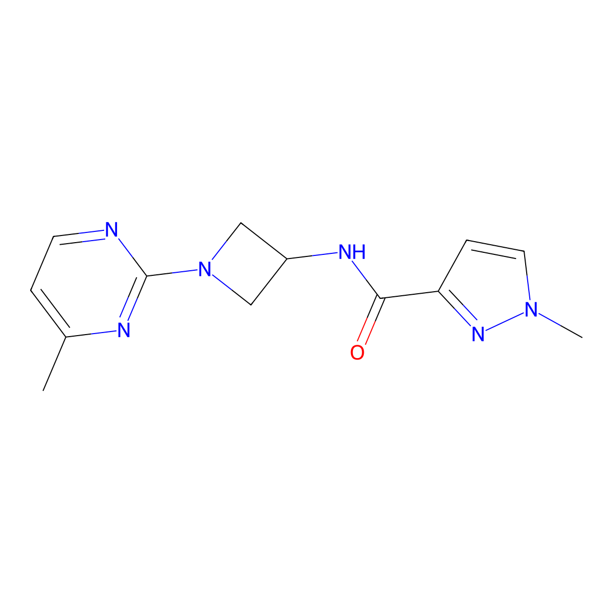 1-methyl-N-[1-(4-methylpyrimidin-2-yl)azetidin-3-yl]-1H-pyrazole-3-carboxamide molecular structure, CAS 3054571-75-1