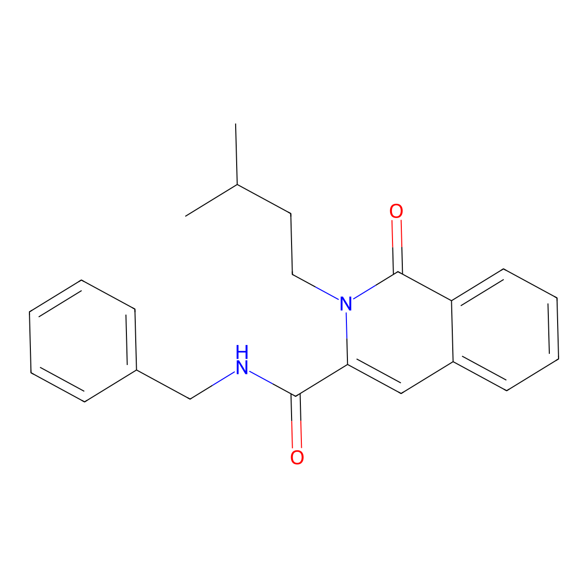 N-benzyl-2-(3-methylbutyl)-1-oxo-1,2-dihydroisoquinoline-3-carboxamide molecular structure, CAS 3054571-77-3
