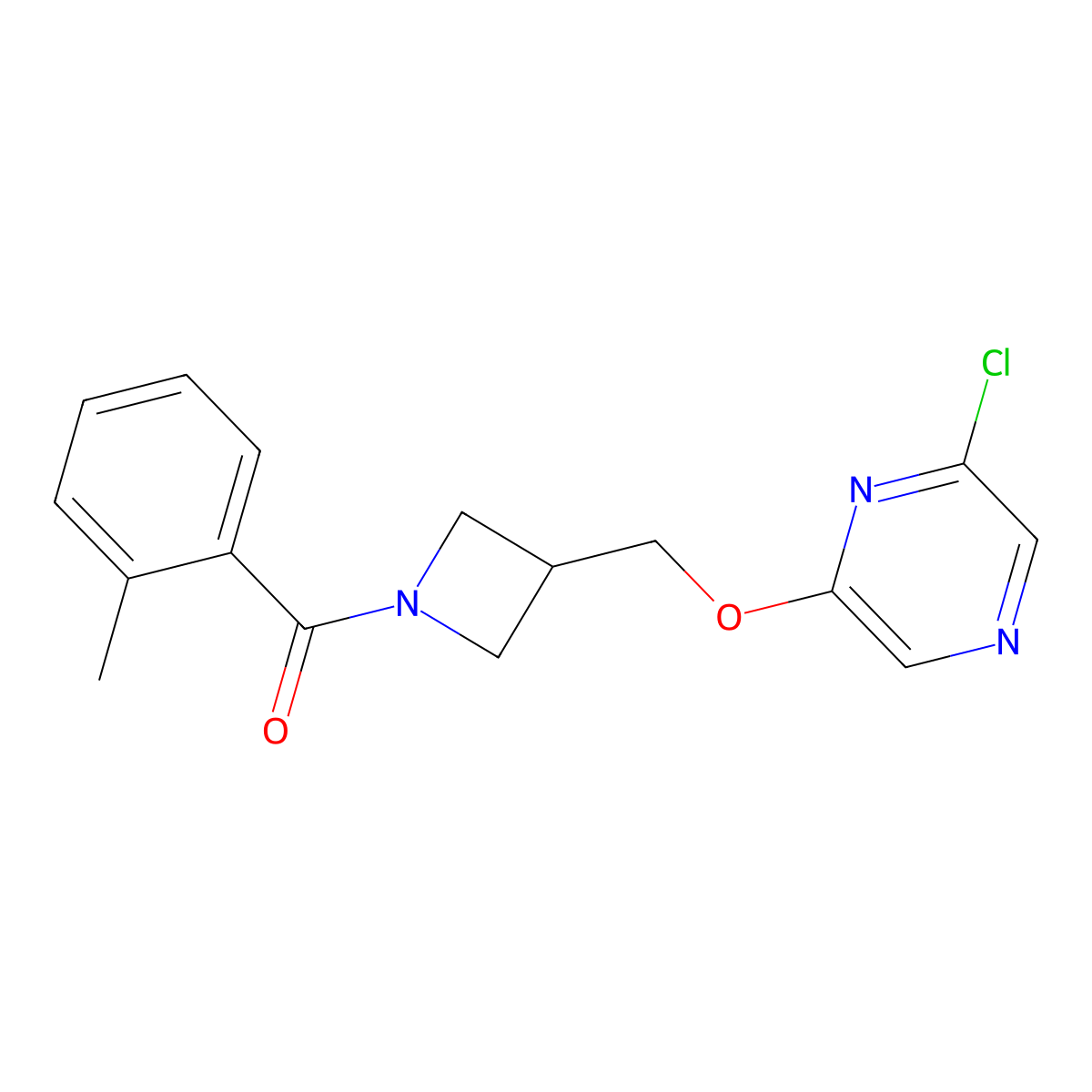 2-Chloro-6-{[1-(2-methylbenzoyl)azetidin-3-yl]methoxy}pyrazine molecular structure, CAS 3054571-81-9