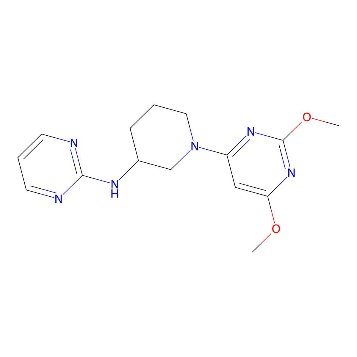 N-[1-(2,6-dimethoxypyrimidin-4-yl)piperidin-3-yl]pyrimidin-2-amine molecular structure, CAS 3054571-83-1