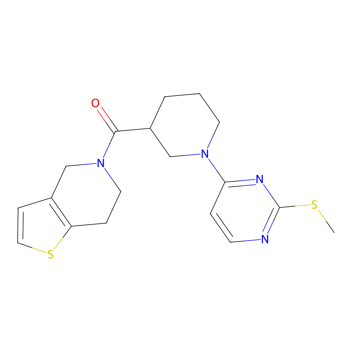 2-(methylsulfanyl)-4-(3-{4H,5H,6H,7H-thieno[3,2-c]pyridine-5-carbonyl}piperidin-1-yl)pyrimidine molecular structure, CAS 3054571-87-5