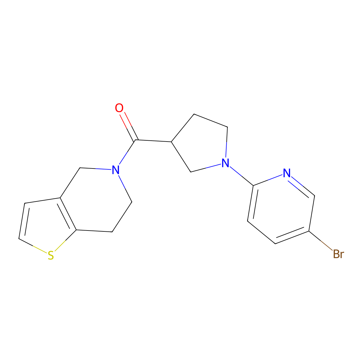5-bromo-2-(3-{4H,5H,6H,7H-thieno[3,2-c]pyridine-5-carbonyl}pyrrolidin-1-yl)pyridine molecular structure, CAS 3054571-90-0