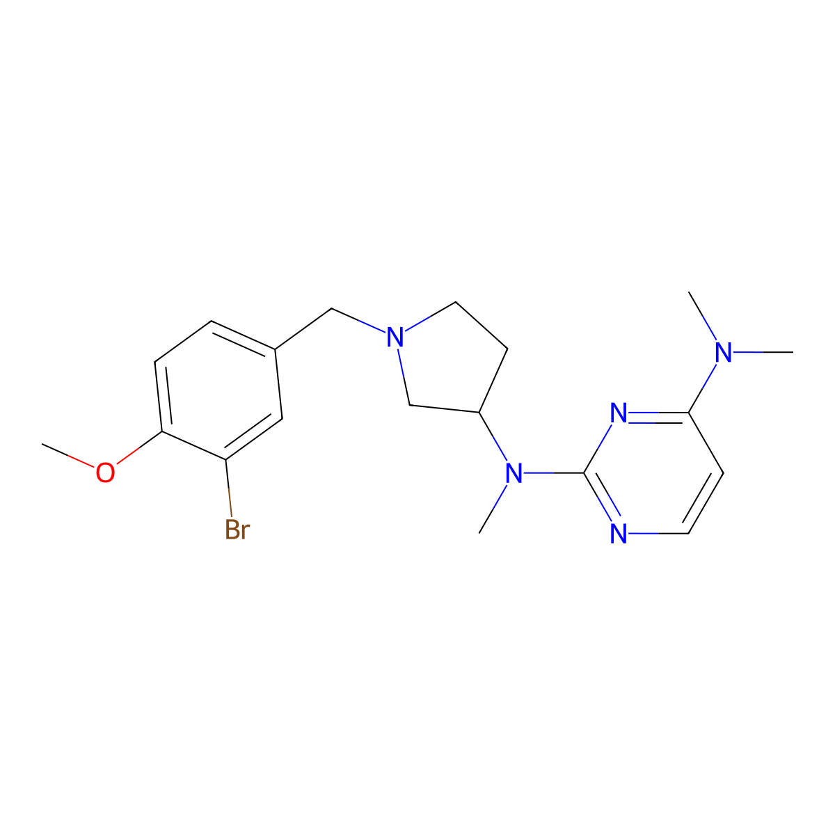 2-N-[1-[(3-bromo-4-methoxyphenyl)methyl]pyrrolidin-3-yl]-2-N,4-N,4-N-trimethylpyrimidine-2,4-diamine molecular structure, CAS 3054571-97-7